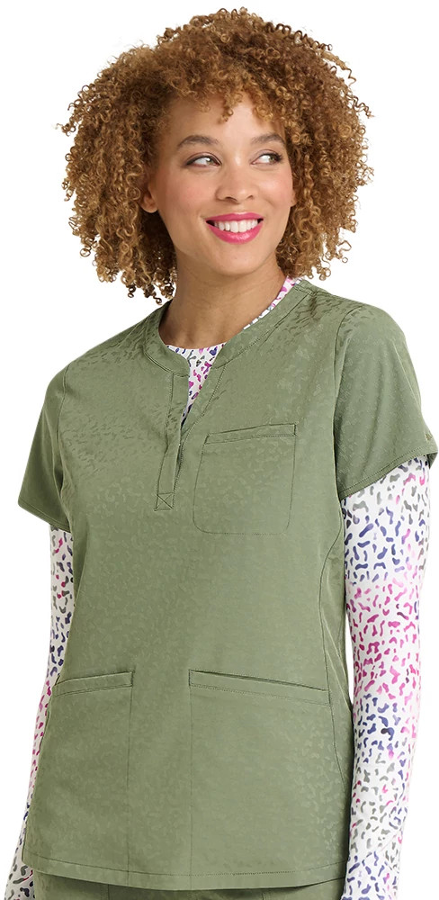 Women's Ava Therese Lynx Jacquard V Neck shown in Green (Green)