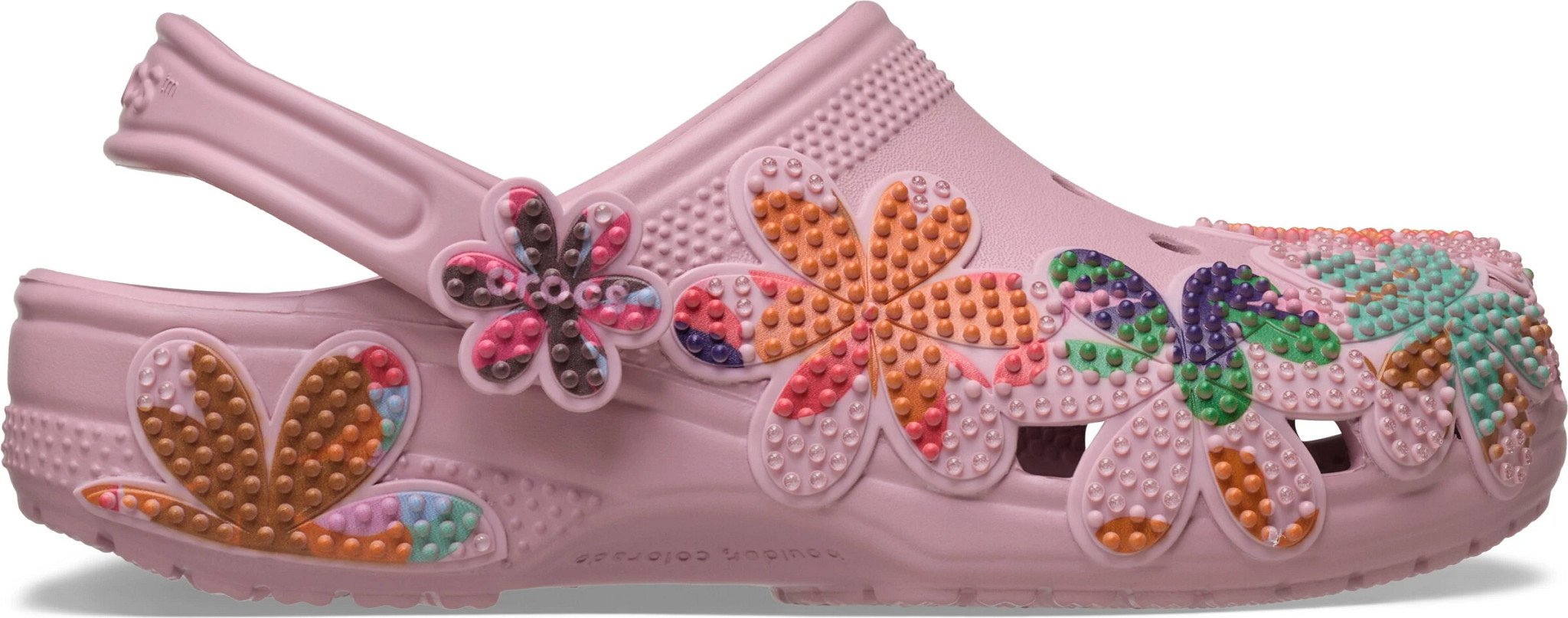 Women's Crocs Classic Summer Beaded Clog Mauve Floral Multi shown in Mauve Floral Multi (Pink)