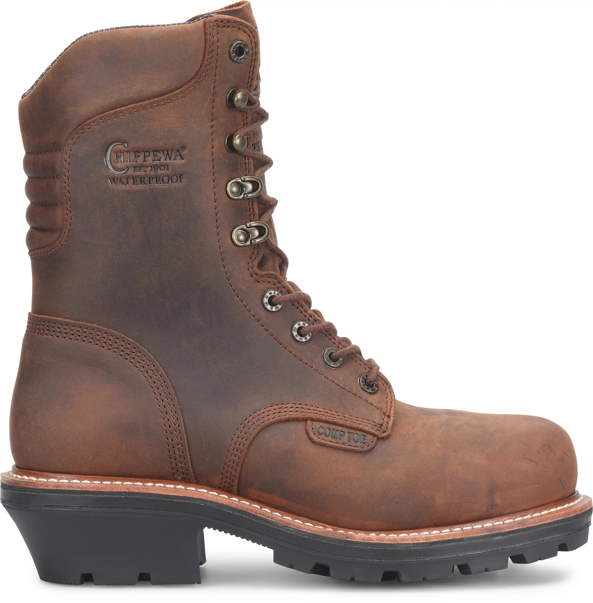Men's Chippewa Thunderstruck 9" Waterproof Nano Comp Toe Logger shown in Walnut (Brown)