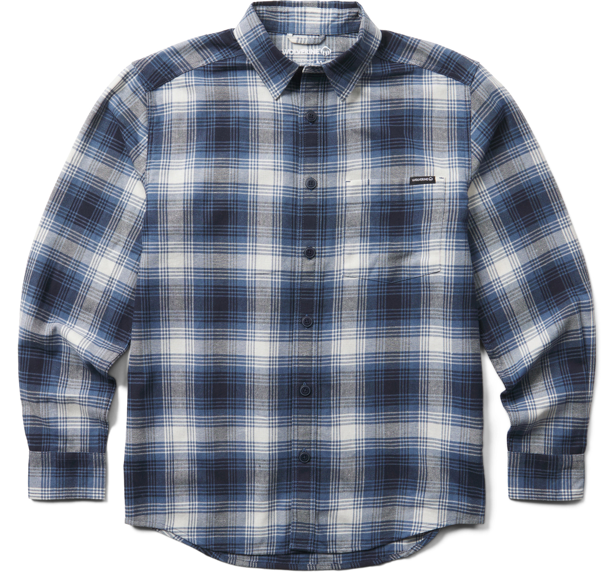Men's Wolverine Re-Built Long Sleeve Plaid Button Up shown in Blue Plaid (Blue)