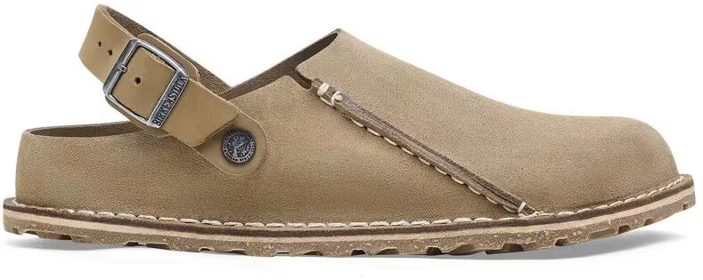 Women's Birkenstock Lutry Clog shown in Grey Taupe (Tan)