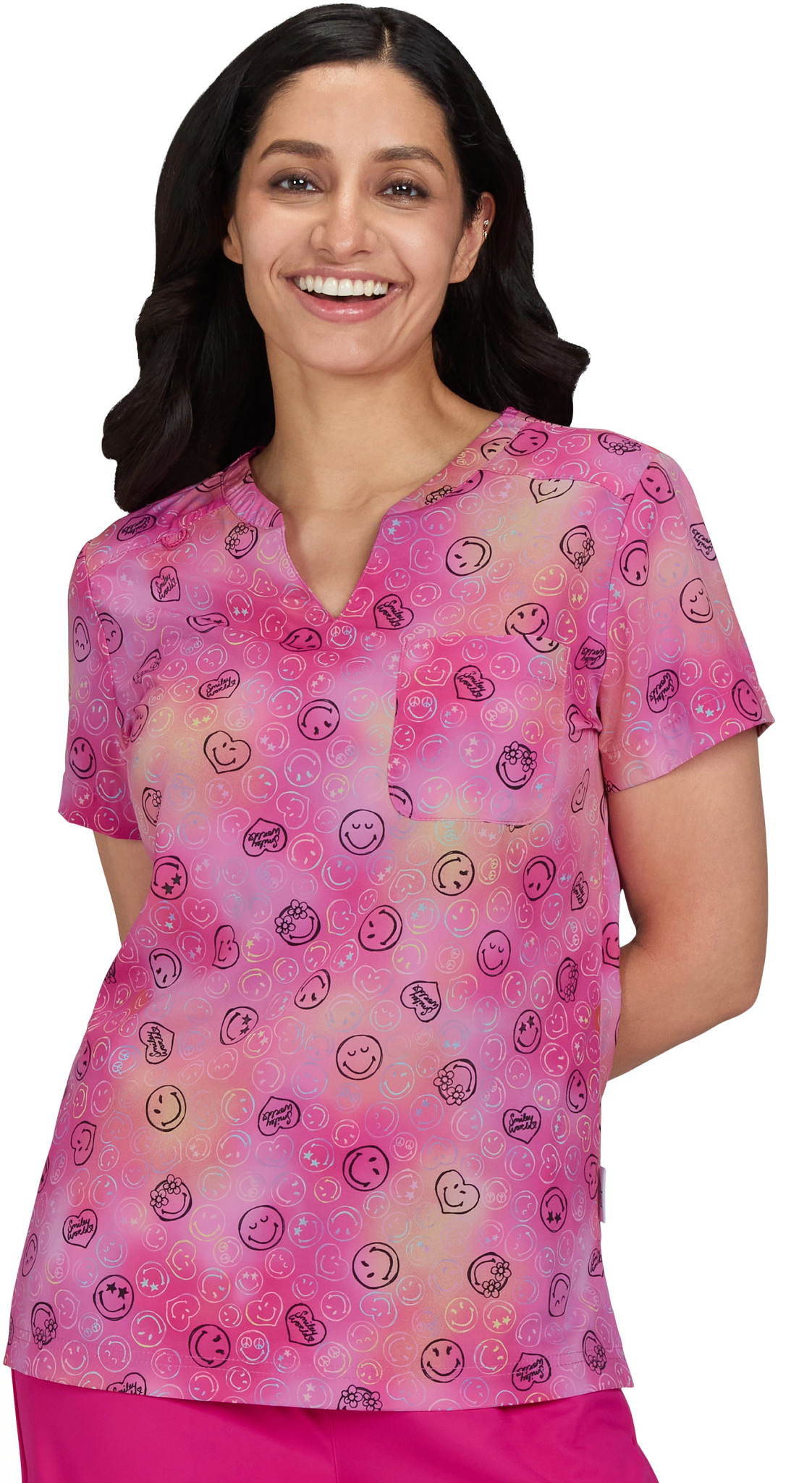 Women's Koi Smile World Lovely Smile V Neck shown in Pink (Prints)