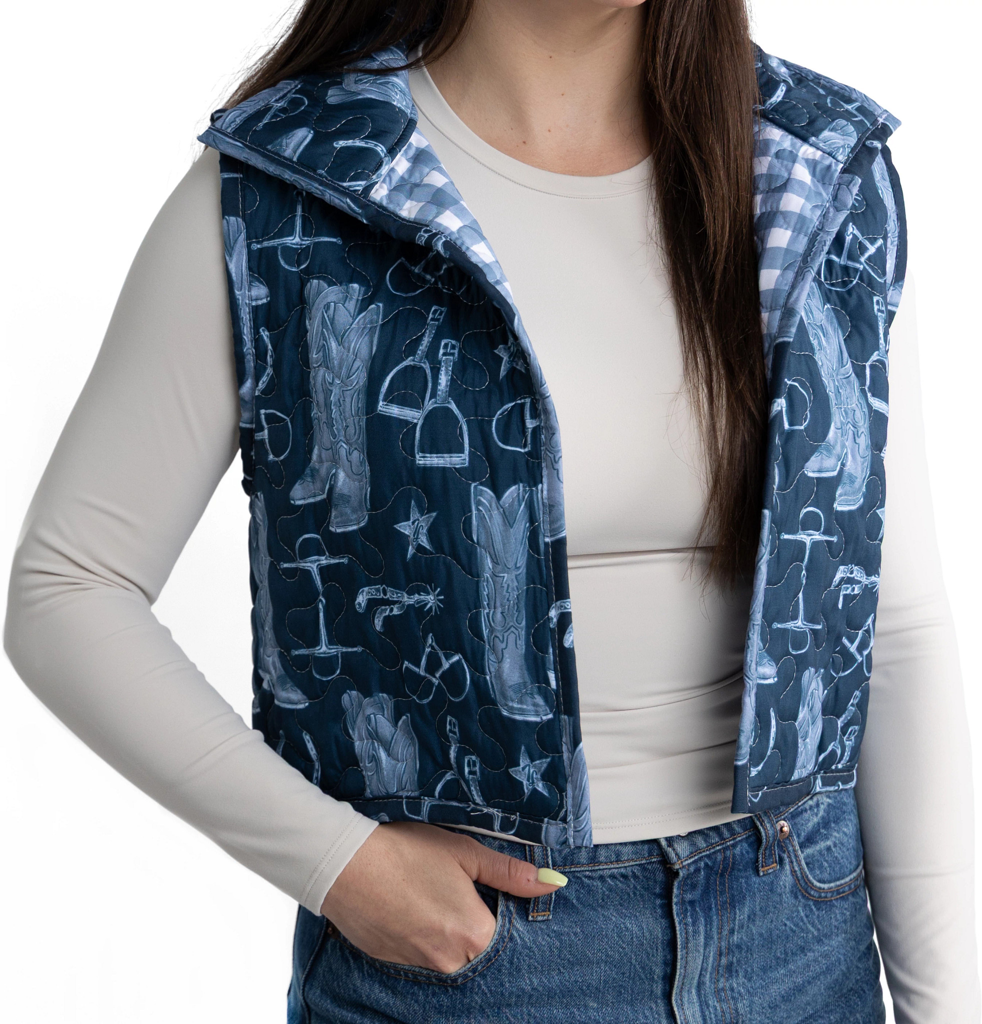 Ida Mae Quilted Vest shown in Navy (Blue)