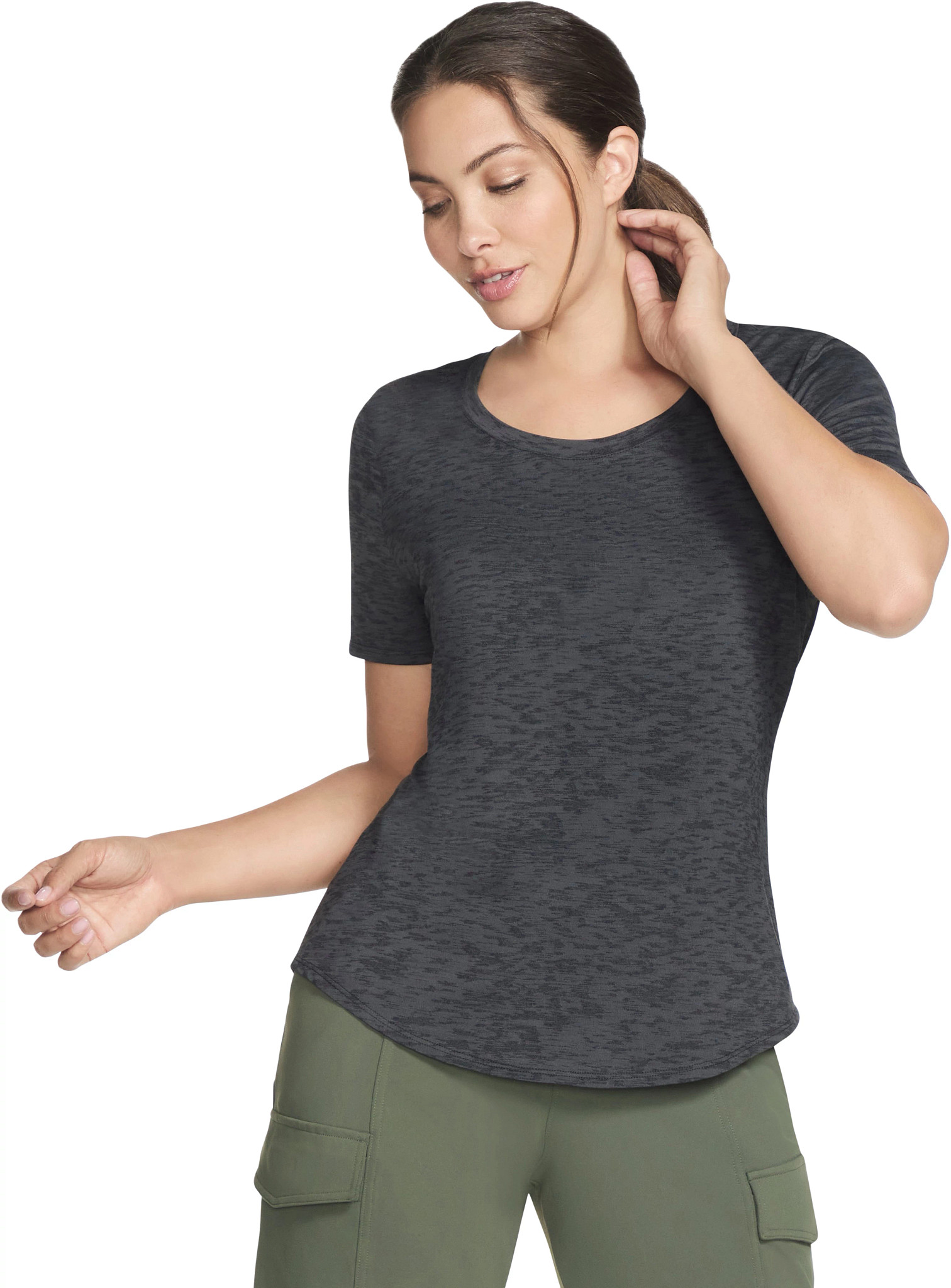 Women's Skechers Serenity Heather T-Shirt shown in Black (Black)