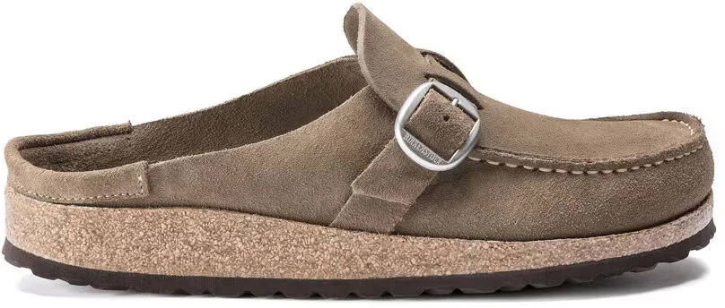 Women's Birkenstock Buckley Clog shown in Grey Taupe (Tan)