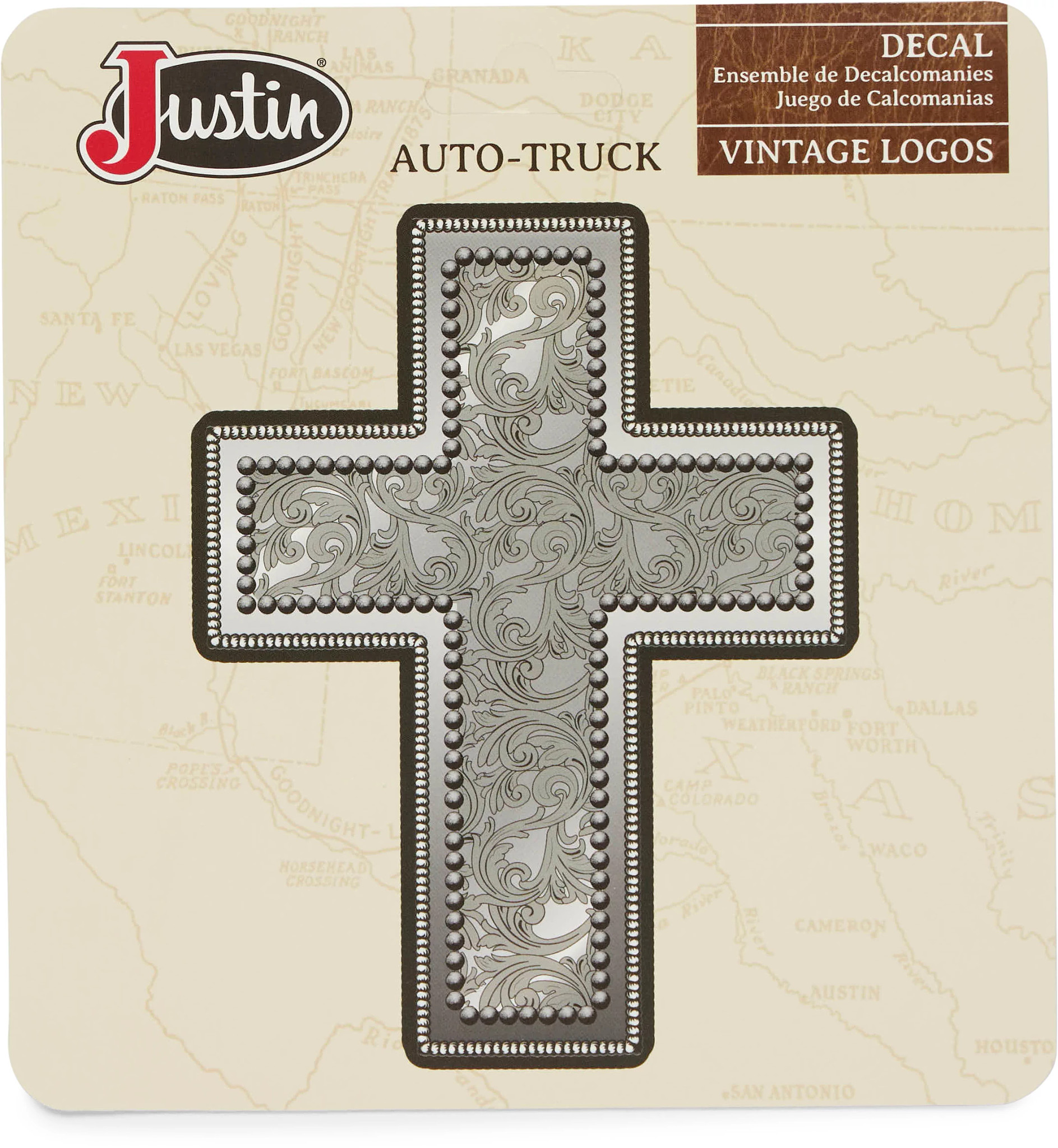 Tooled Cross Auto Decal shown in Silver (Grey)