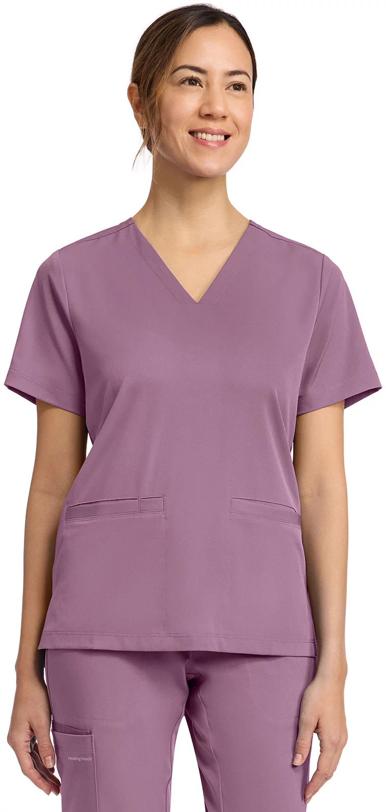 Women's Healing Hands HH Works Molly V Neck shown in Mauve (Pink)