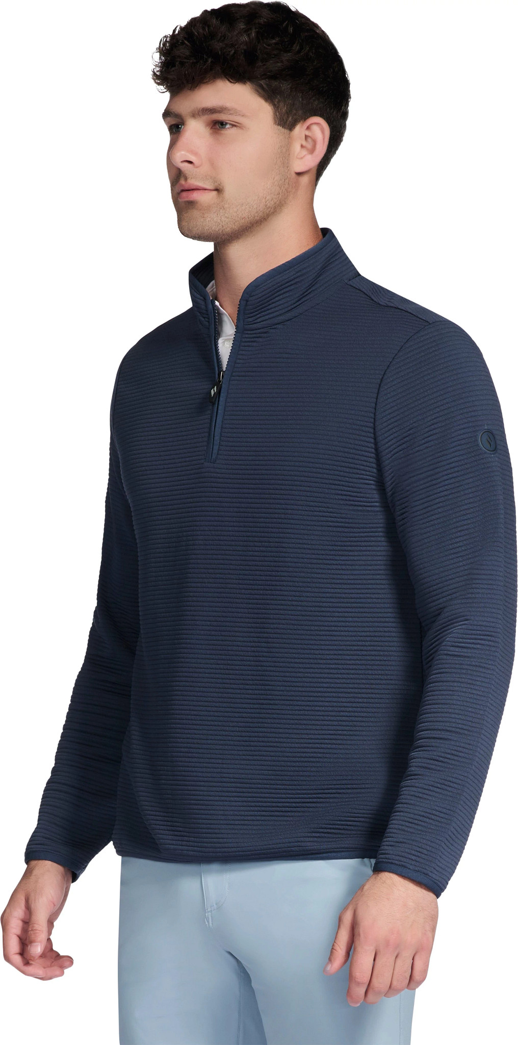 Men's Skechers Go Golf Go Walk Ottoman Quarter Zip shown in Blue Nights (Blue)