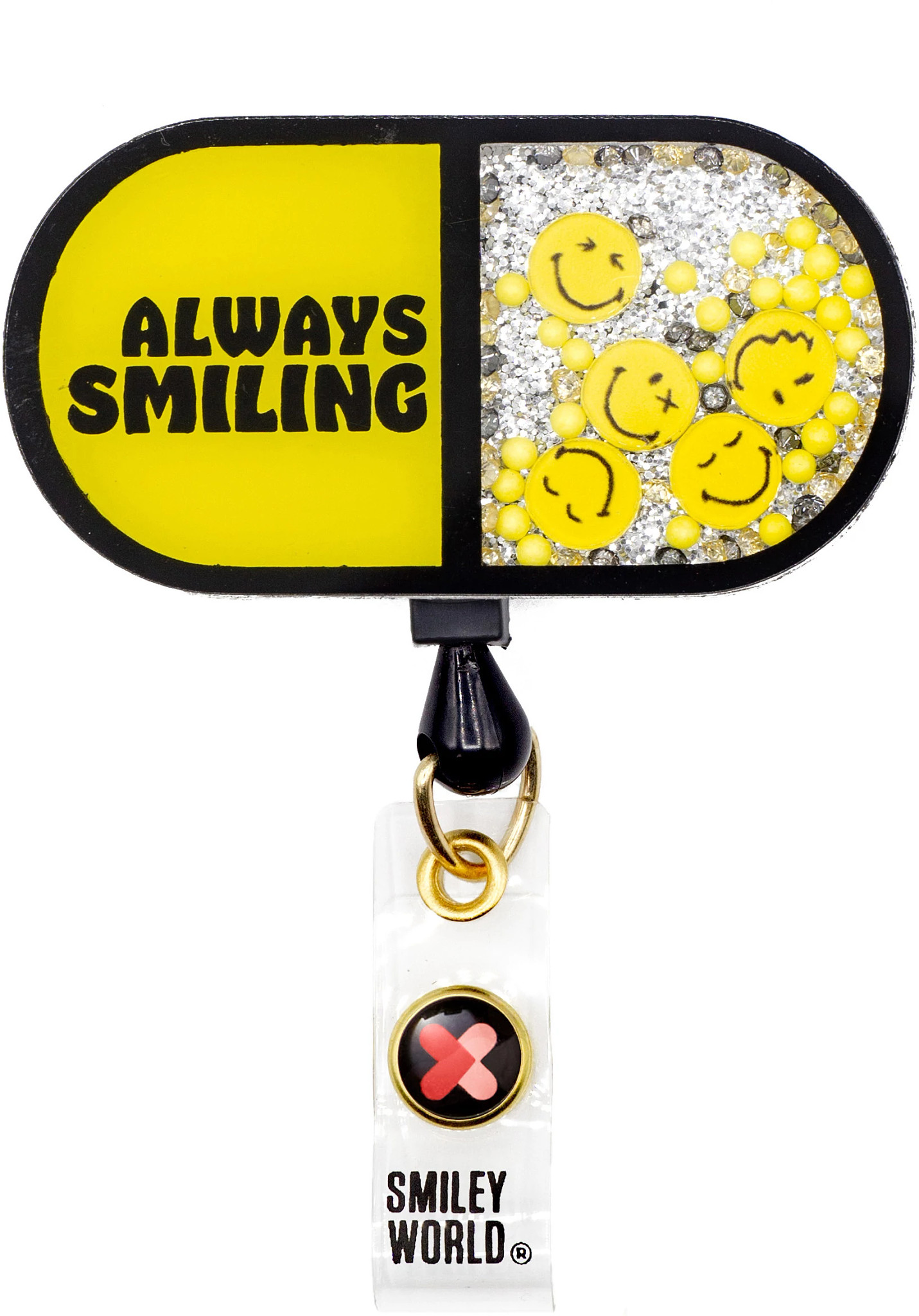 Unisex Koi Smiley World Smiley Dose Badge Reel shown in Yellow (Prints)