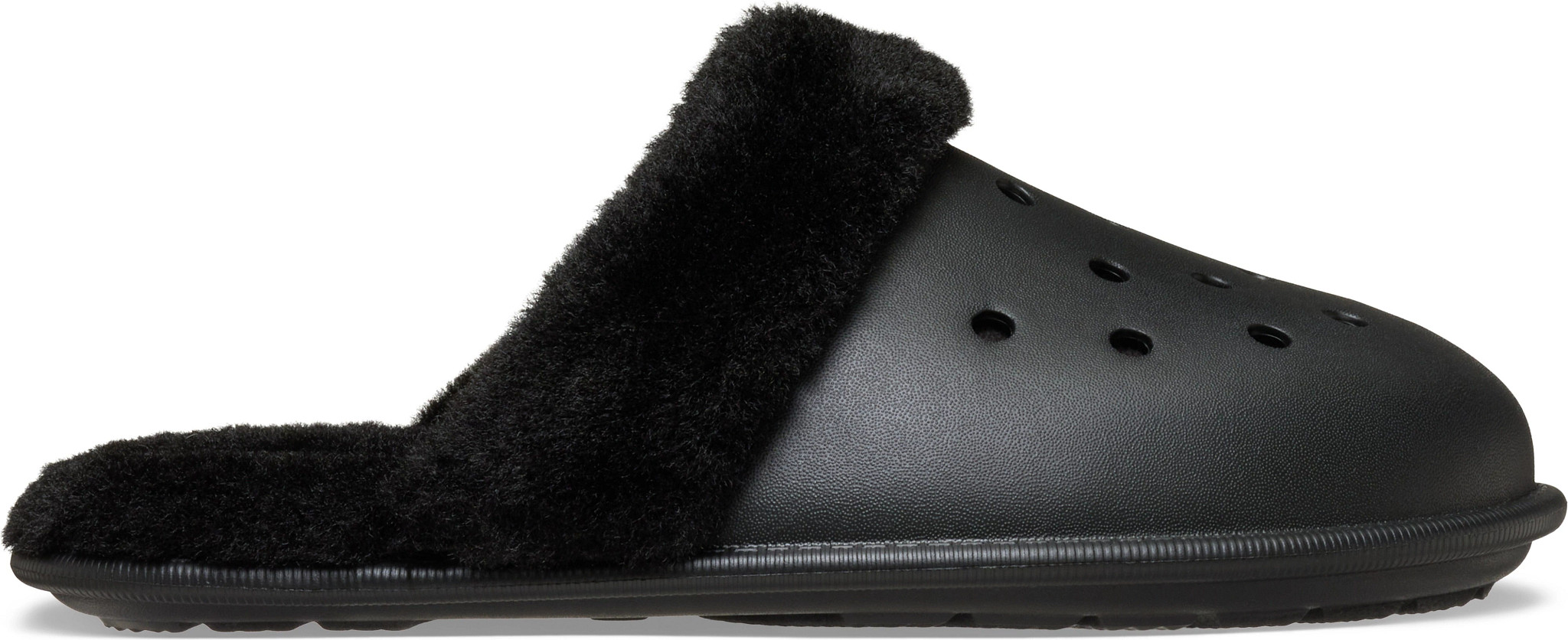 Women's Crocs Classic Fuzz Scuff shown in Black (Black)