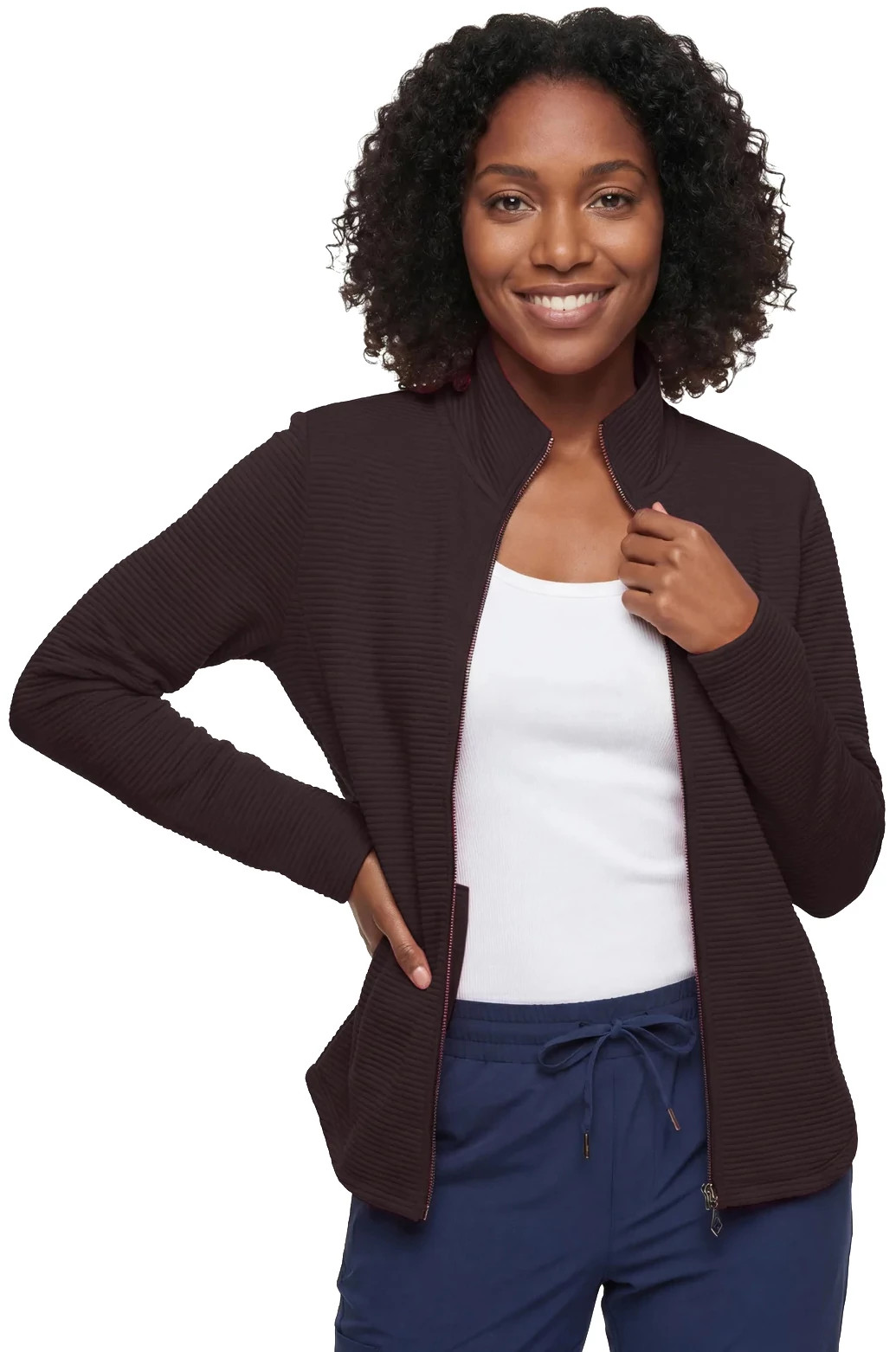 Women's Skechers The Go Walk Ottoman Scoop Hem Jacket-Cozy Fit shown in Dark Espresso (Brown)