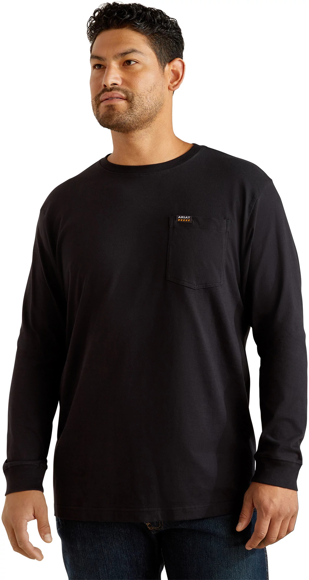 Men's Ariat Cotton Strong Bare Knuckle Long Sleeve T-Shirt shown in Black (Black)