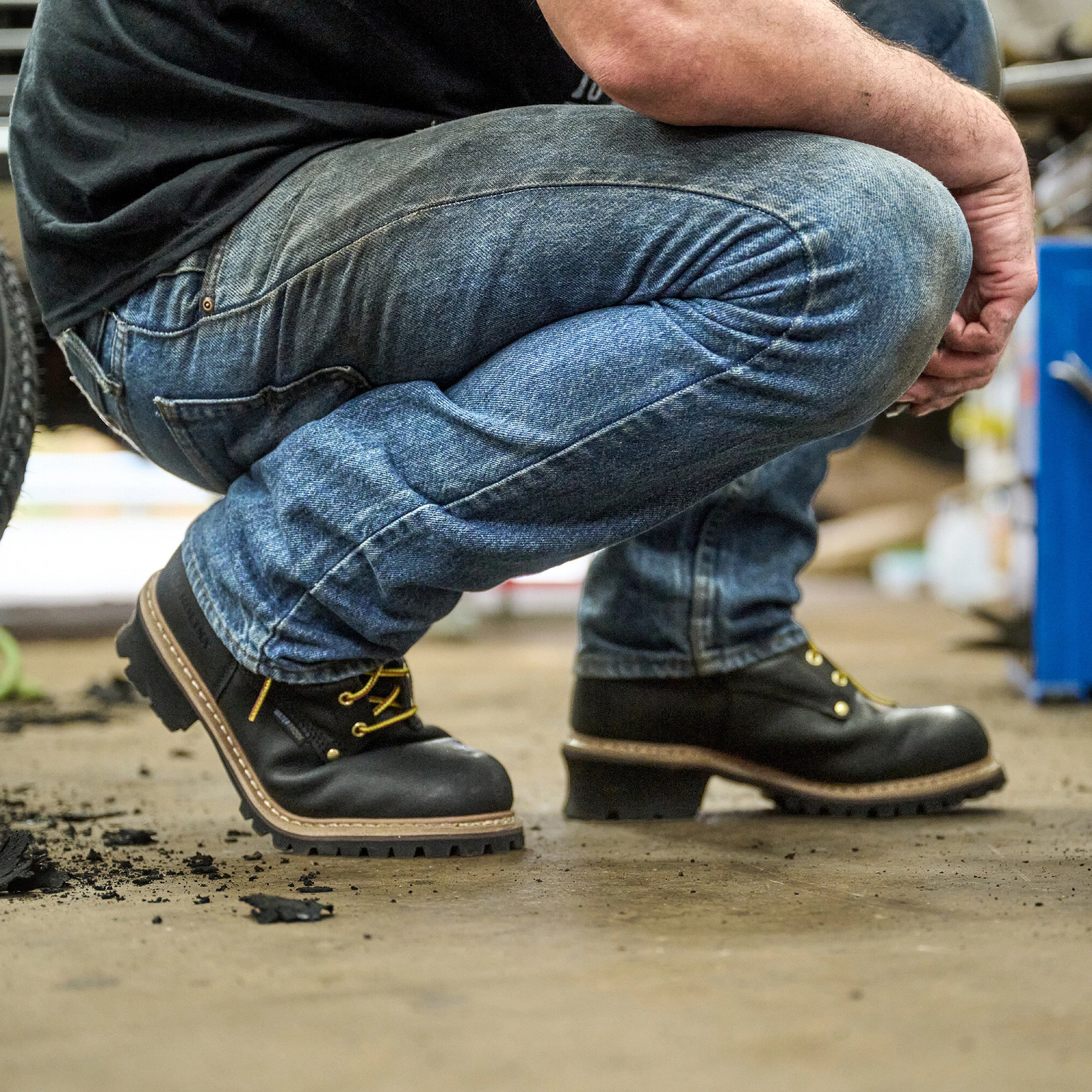 Elm 8" Steel Toe Waterproof Logger shown on model 