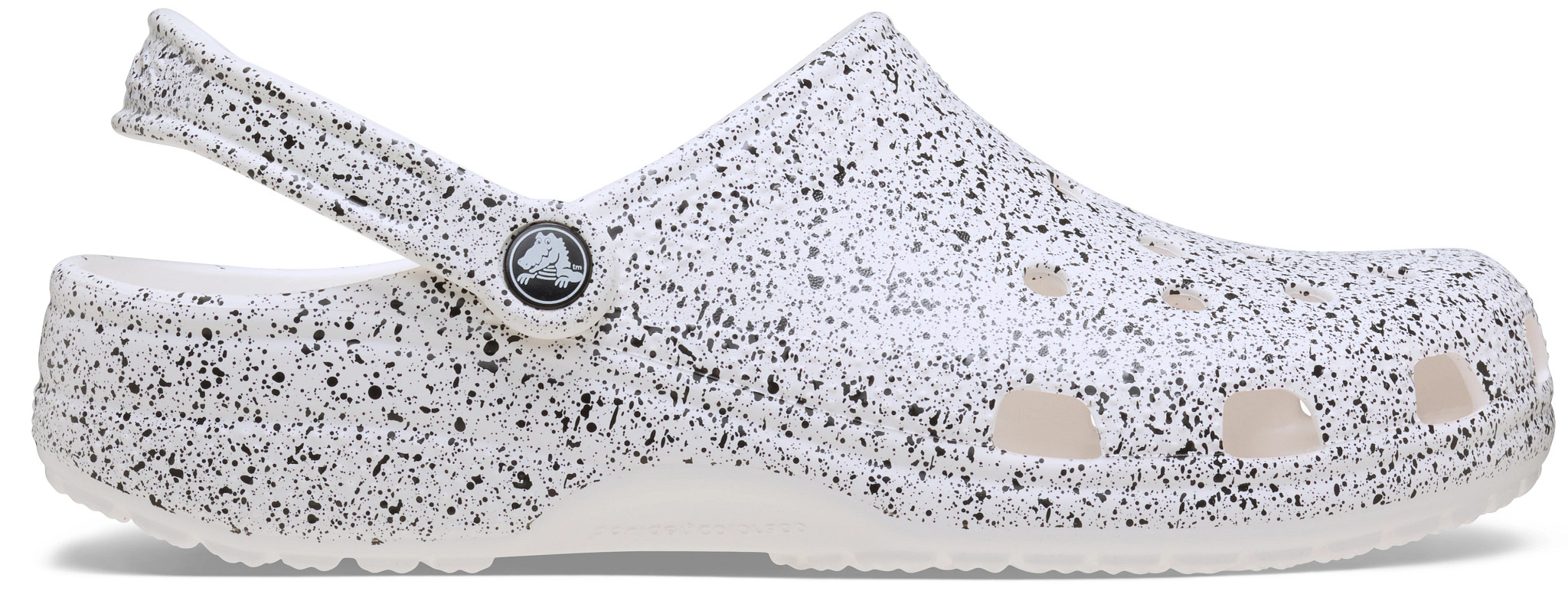 Women's Crocs Classic Speckle Clog shown in White/Black (Multicolor)