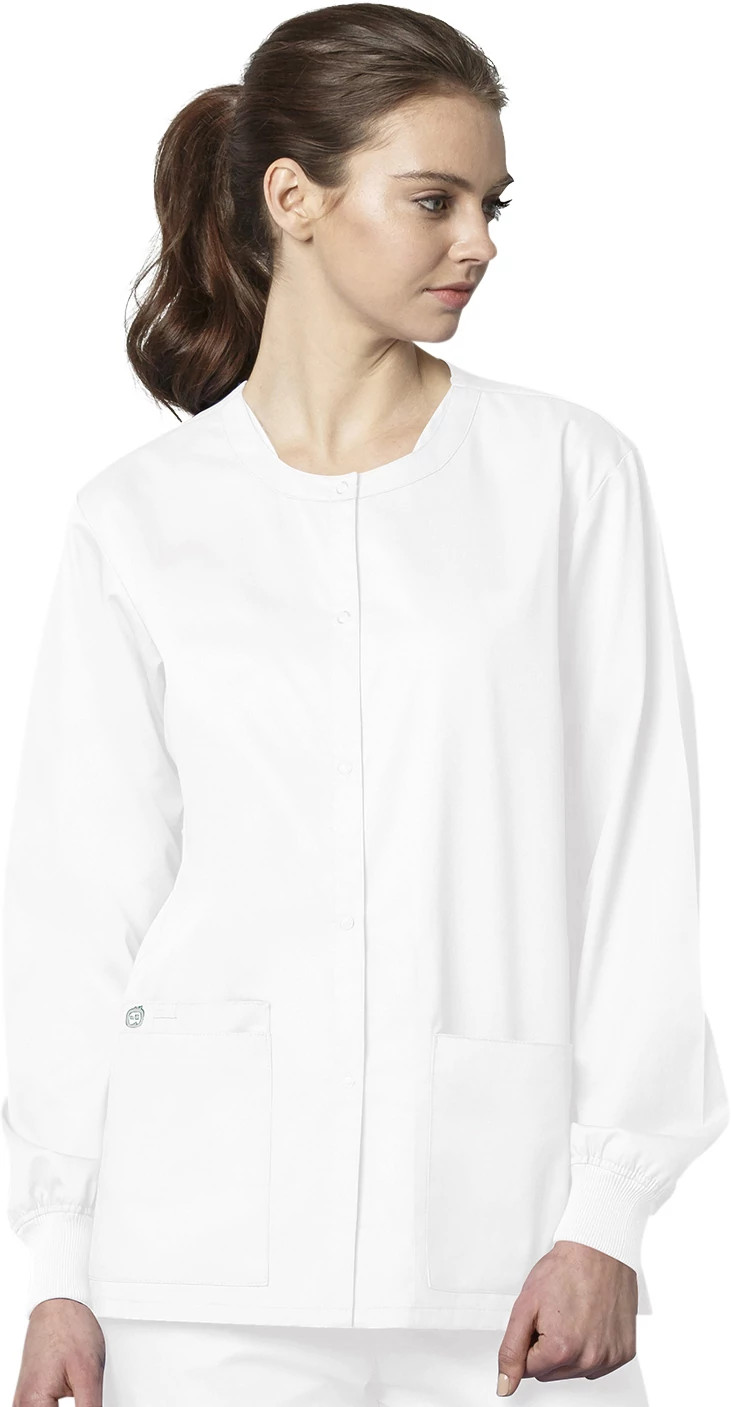 Women's Wonderwink Wonderwork Snap Front Jacket shown in White (White)