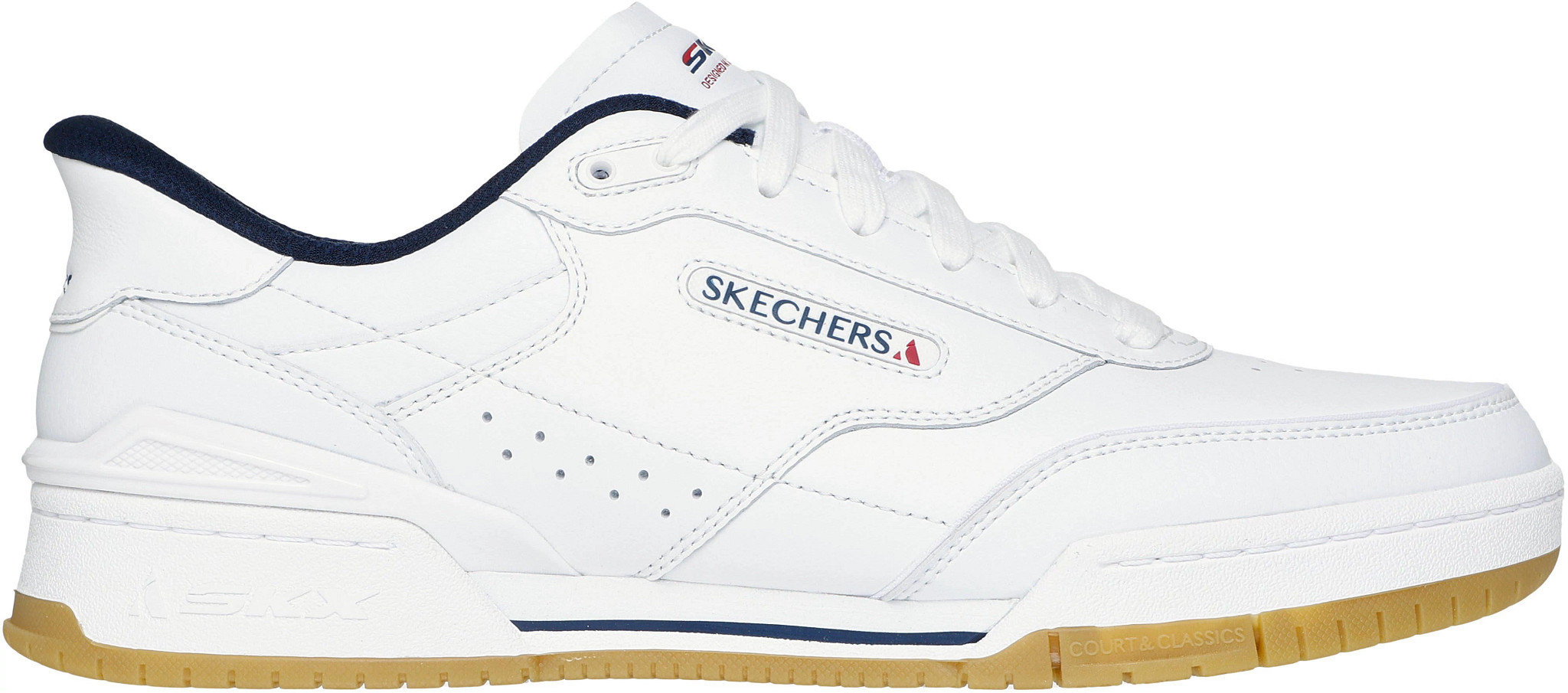 Men's Skechers Slip-Ins Recoil Court shown in White Navy (White)
