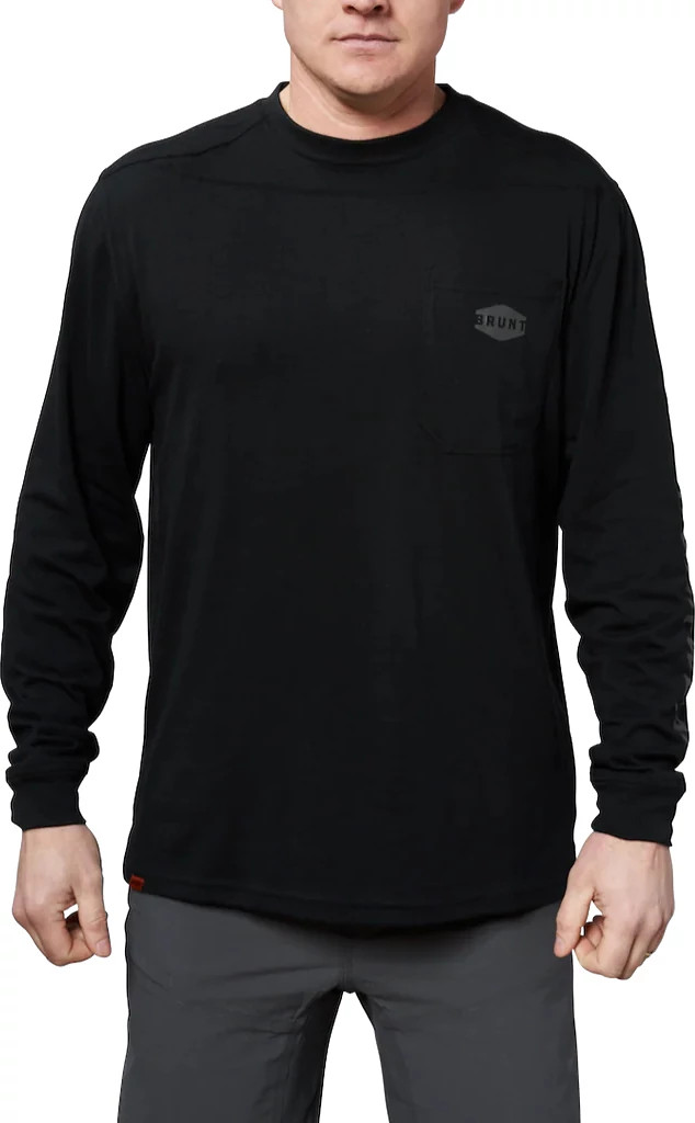 Brunt Workwear Long Sleeve Pocket T-Shirt shown in Black (Black)