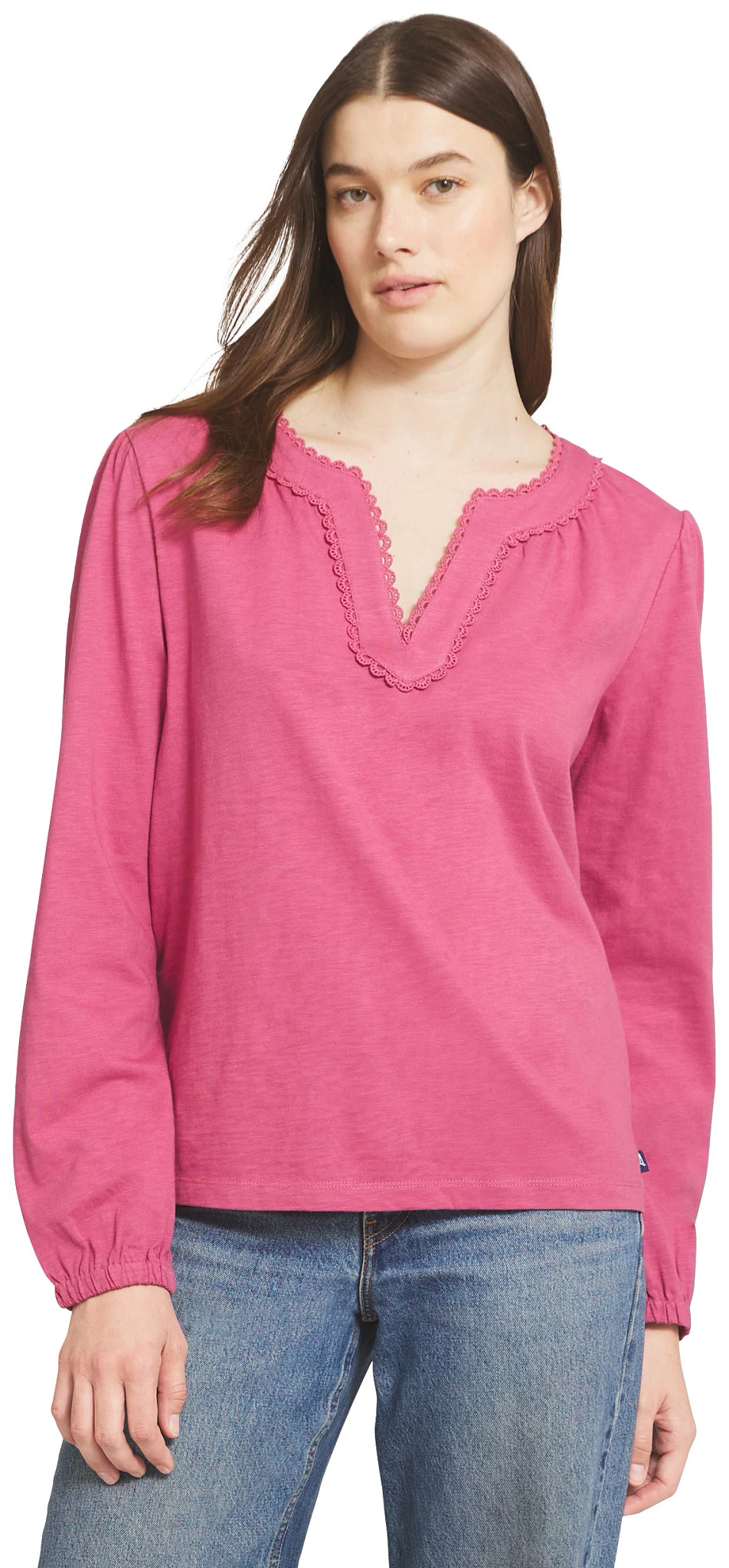 Women's Lands' End Splitneck Top shown in Rose Wine (Pink)