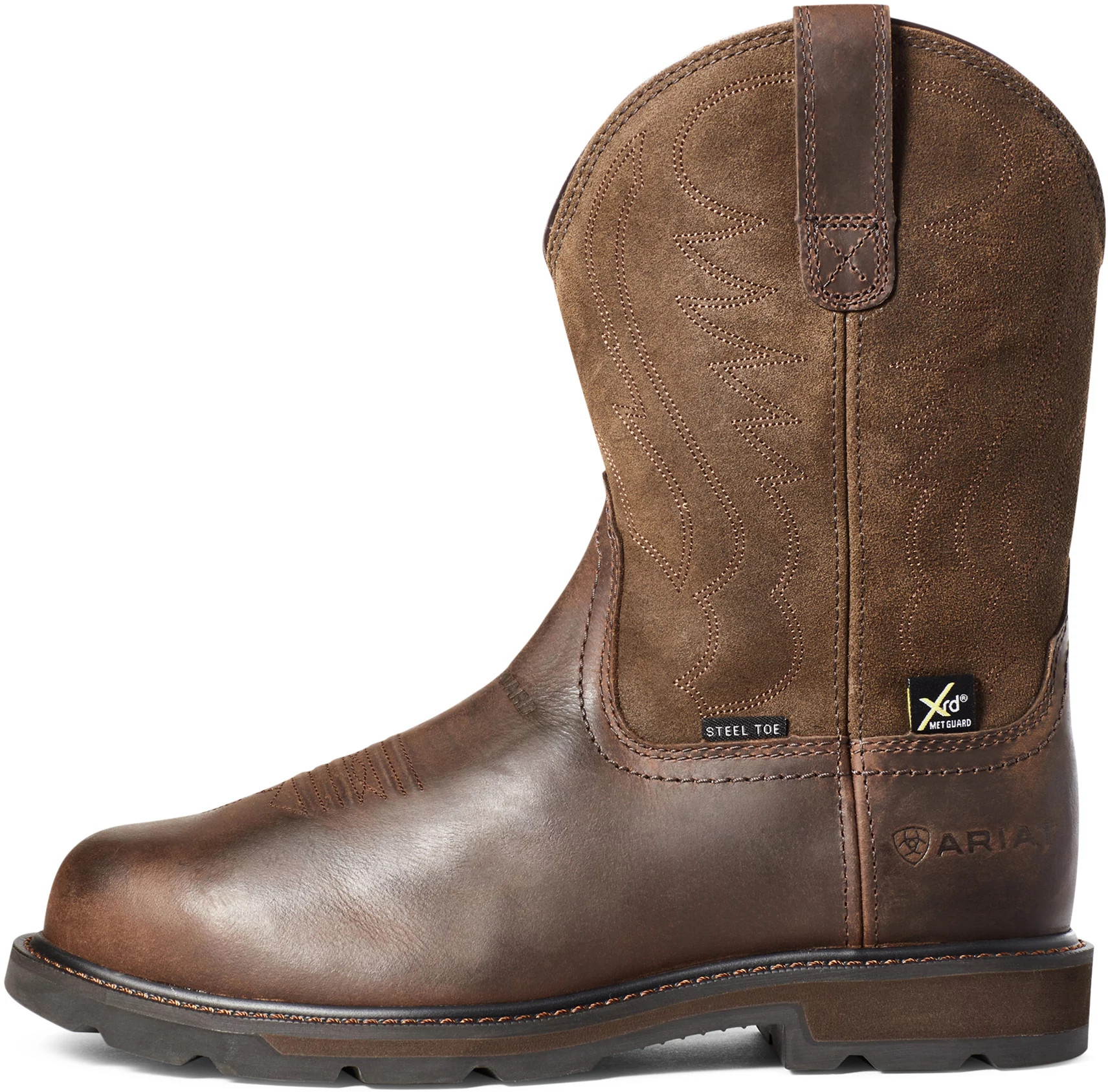 Men's Ariat Met Guard Steel Toe Groundbreaker shown in Brown (Brown)