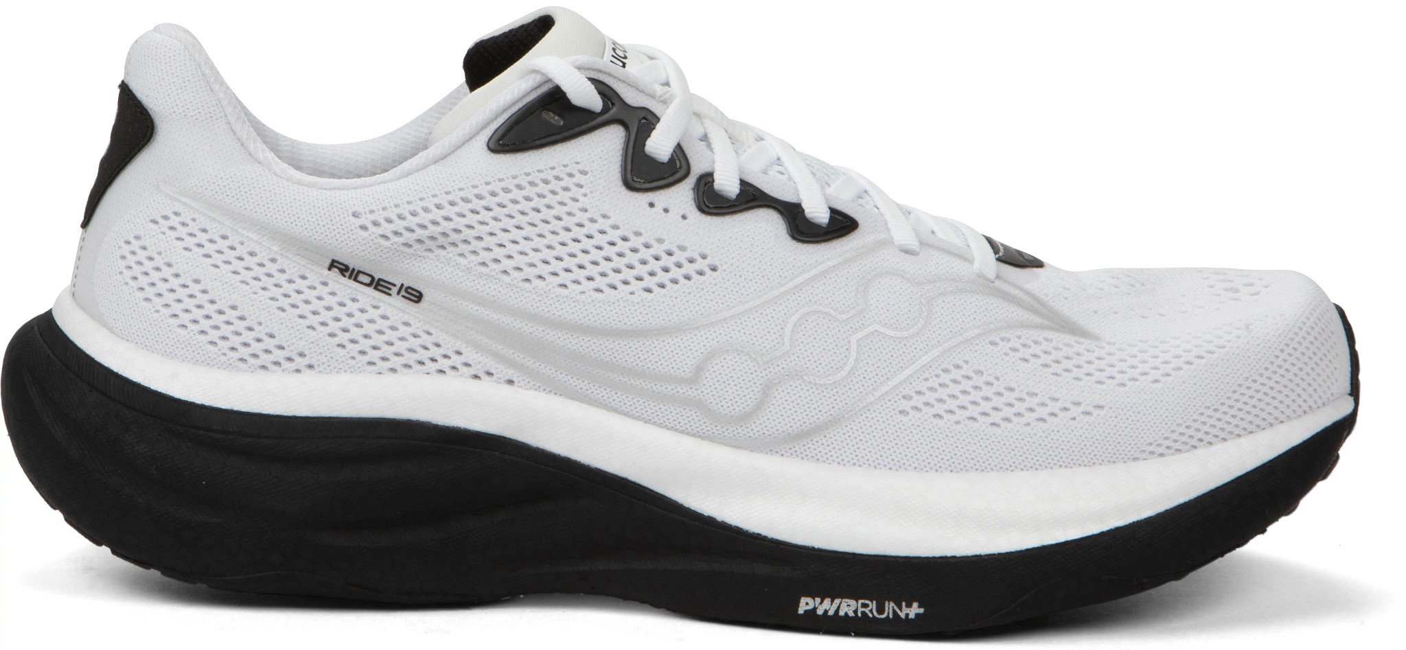 Men's Saucony Ride 19 Runner shown in White/Black (White)