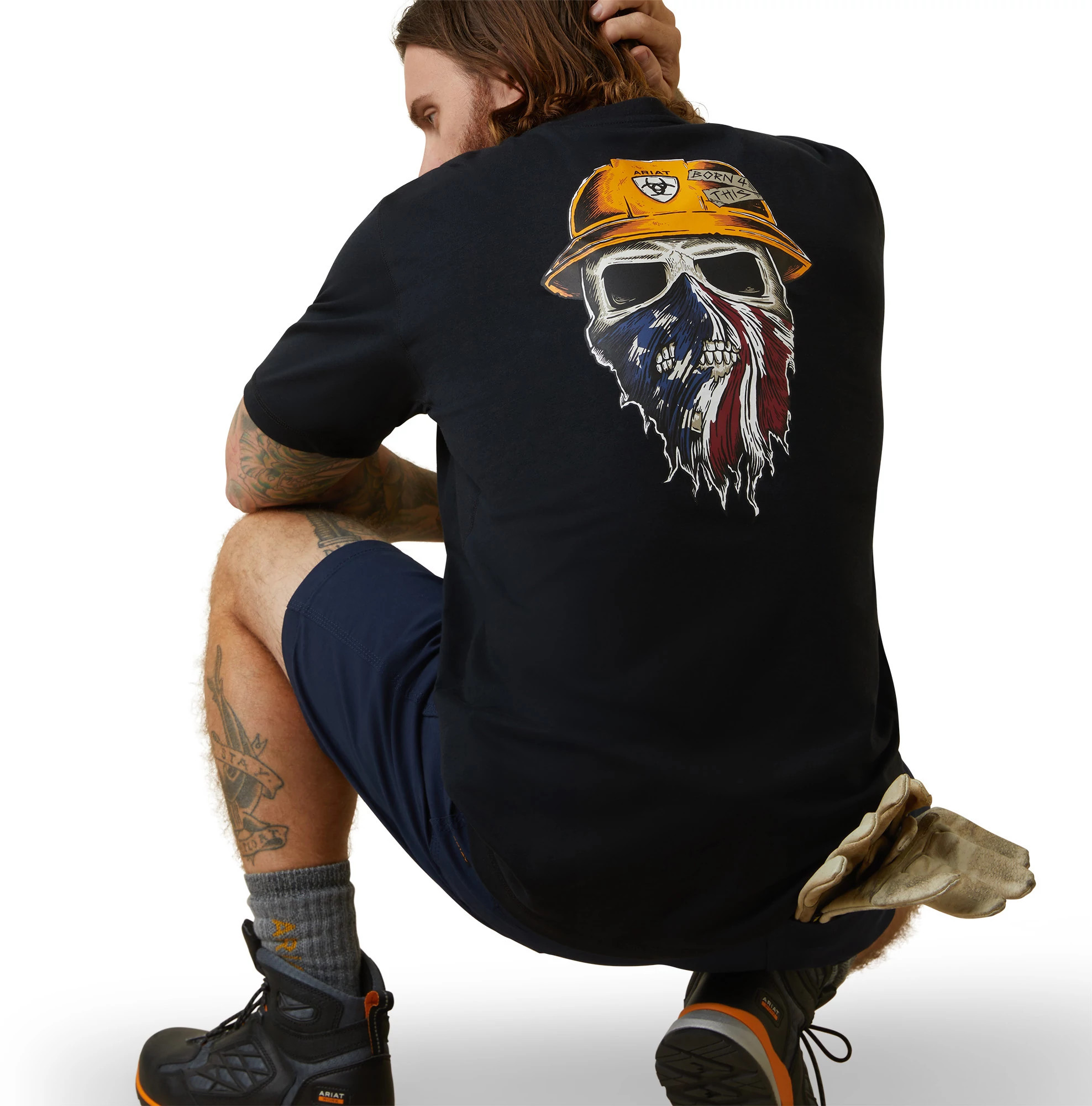 Men's Ariat Rebar Workman Born For This T-Shirt shown on model 