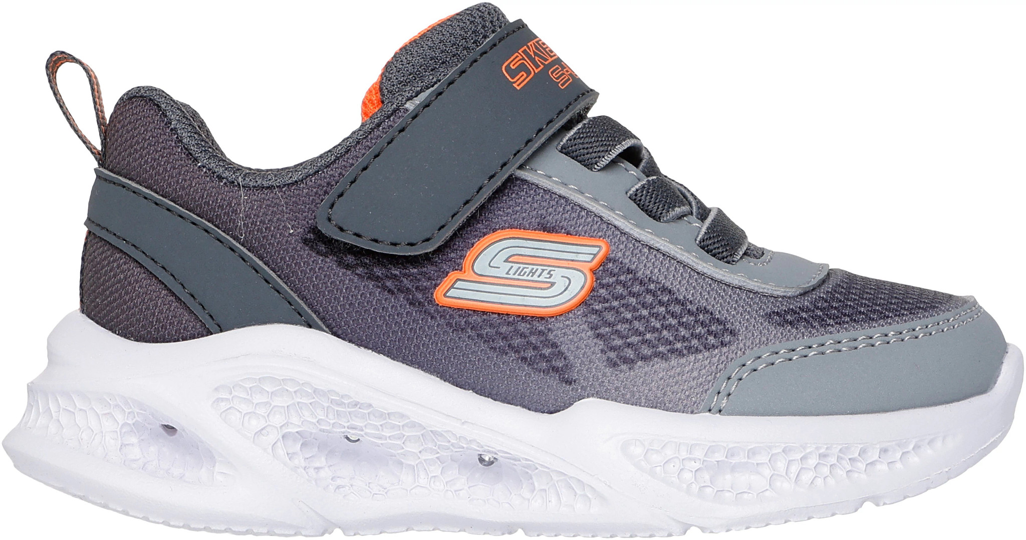 Toddler Boy's Skechers Meteor shown in Charcoal/Orange (Grey)