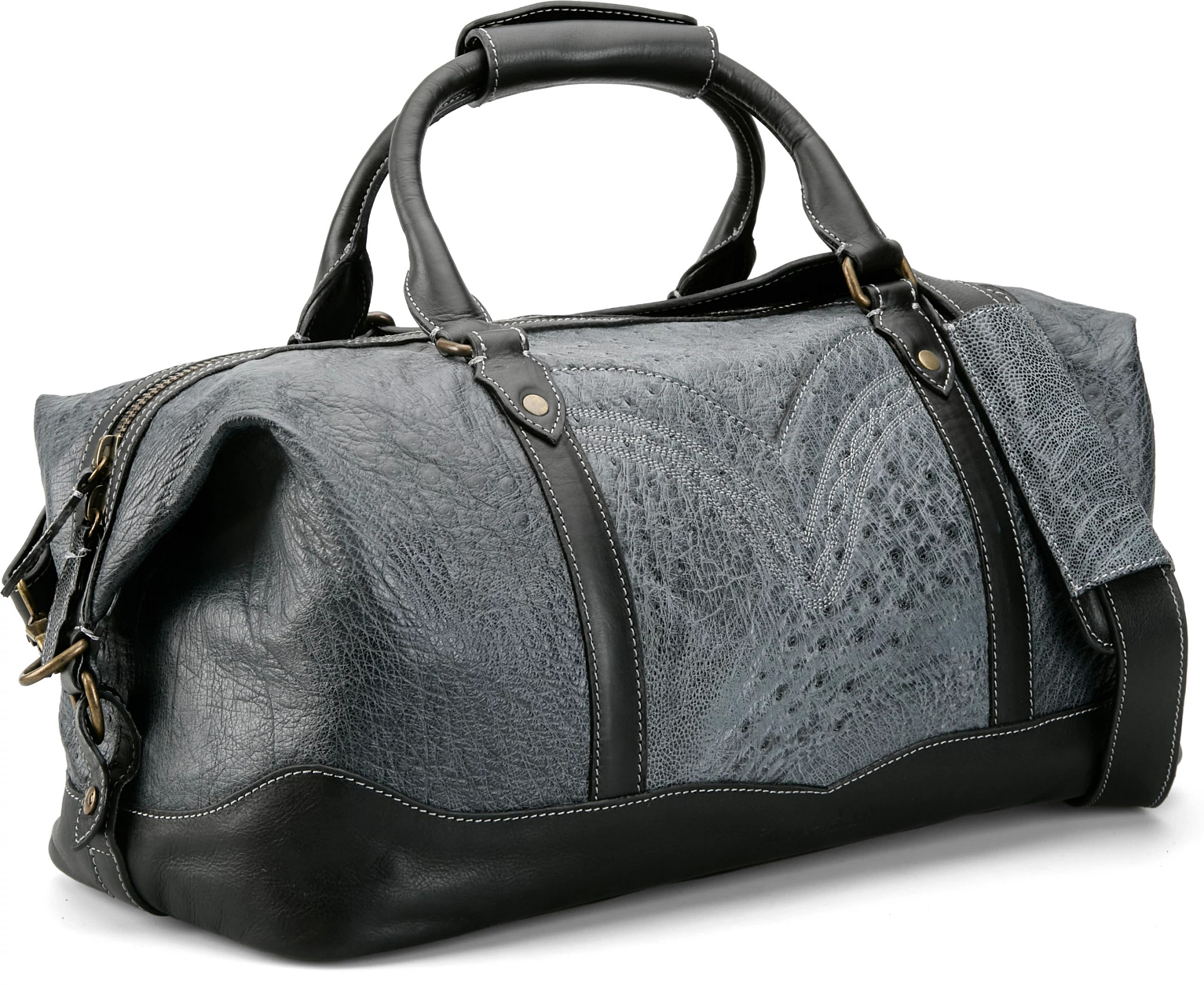 Verona Smooth Ostrich Small Duffle shown in Denim (Blue)