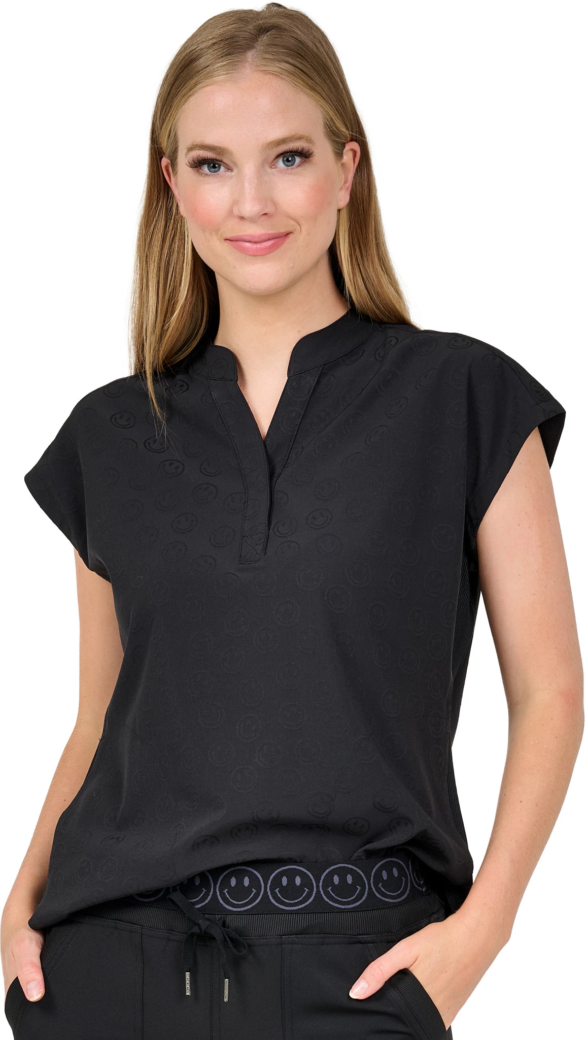 Women's Ava Therese Piper Smile Jacquard V Neck shown in Black (Black)
