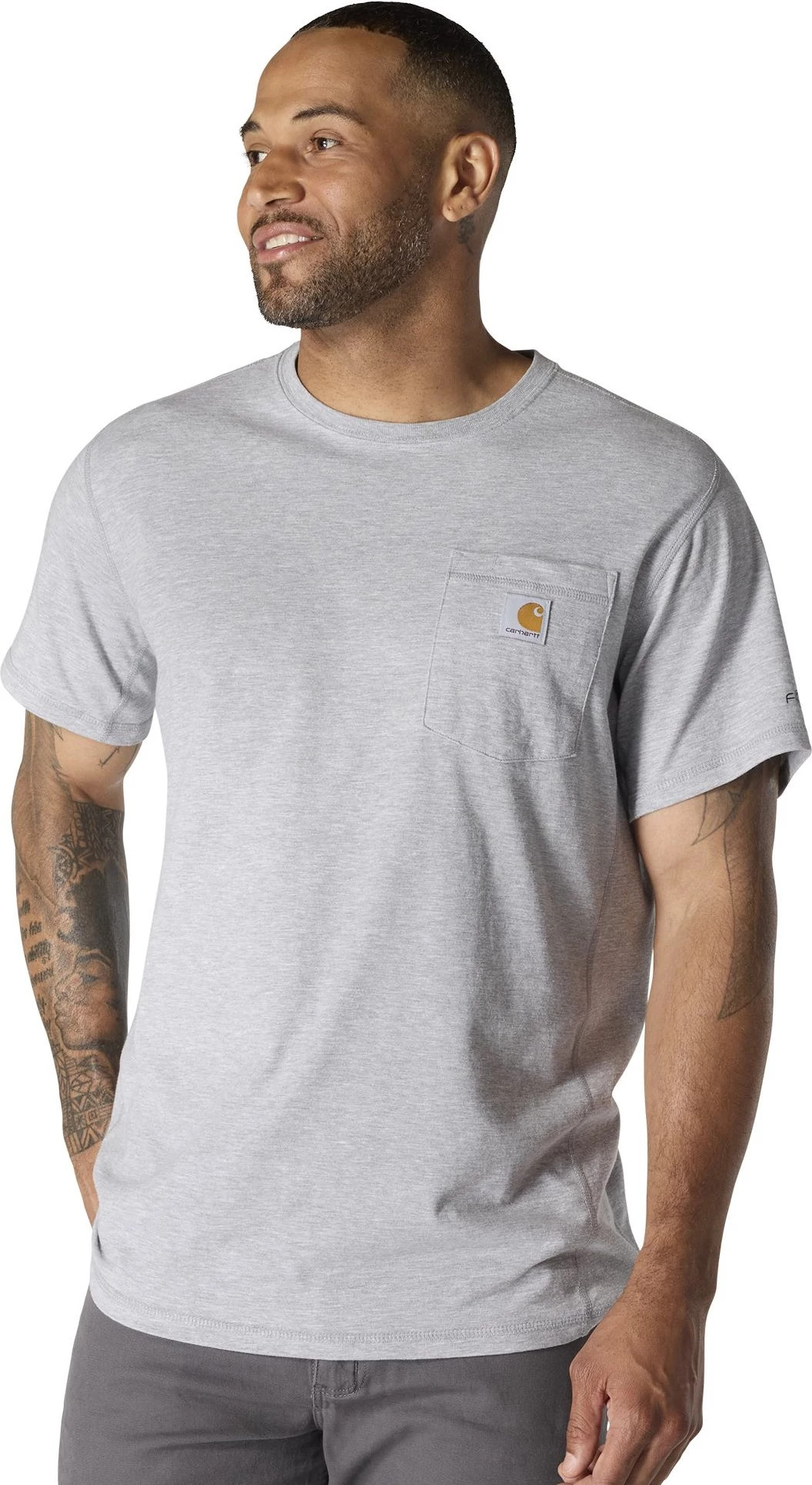 Men's Carhartt Force Relaxed Short Sleeve Pocket T-Shirt shown in Heather Gray (Grey)