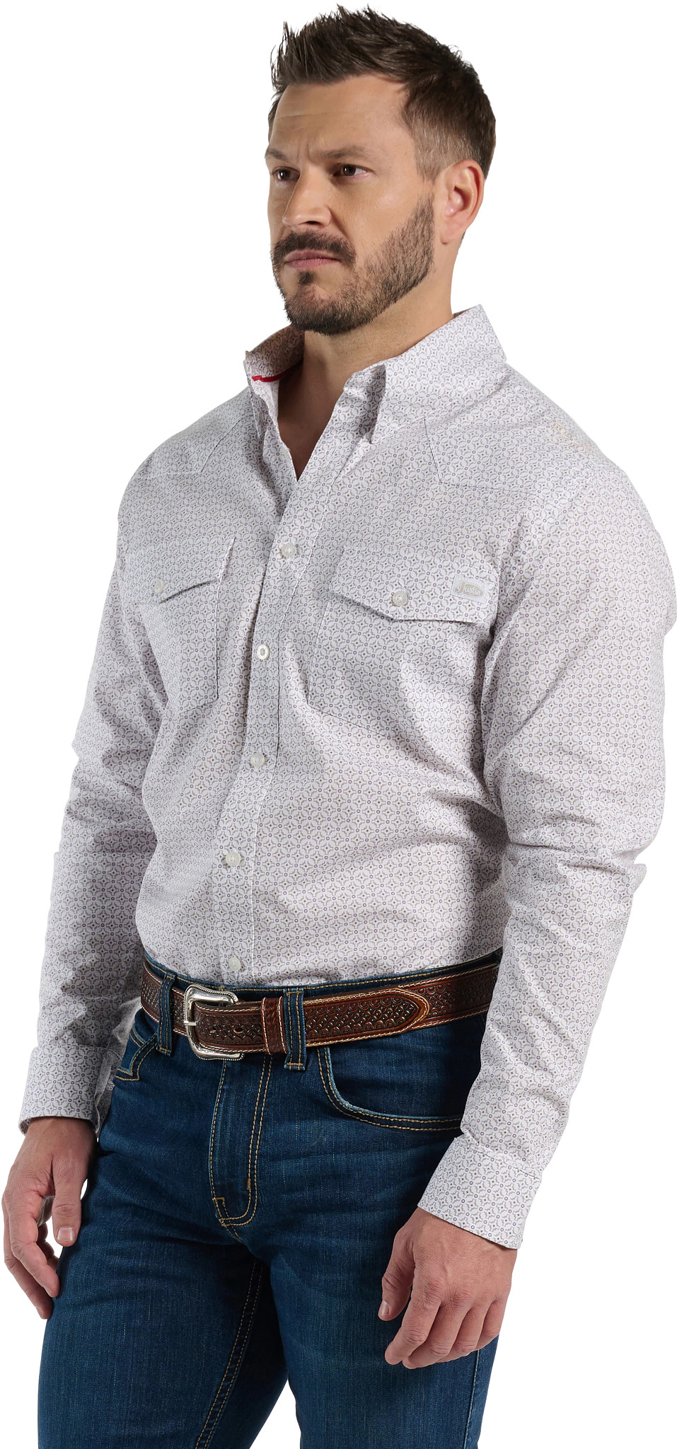 American Paint Mens Woven Shirt shown in White Grey Geocross (White)