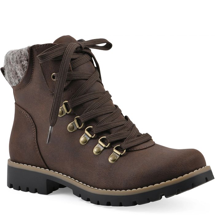 White Mountain Women's Portsmouth Ankle Bootie - Hiker Style Boot With Knit Collar, 1" Heel