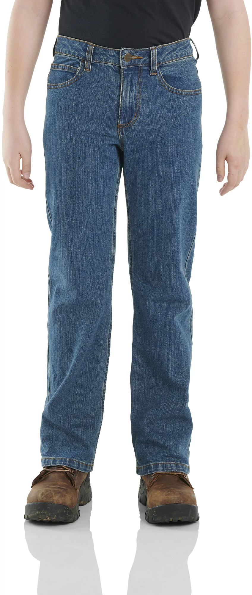 Boy's Carhartt Relaxed Bootcut Rugged Flex Denim Jeans shown in Denim (Blue)