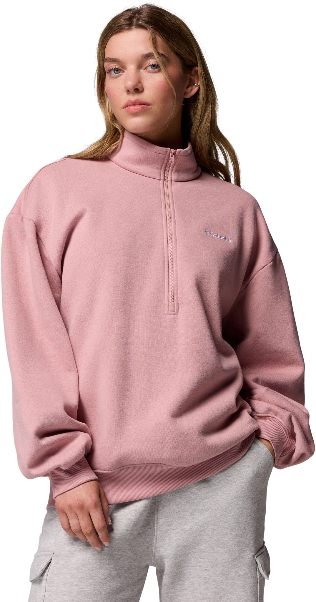 Women's Columbia Aldermore Half Zip Pullover shown in Eraser Pink (Pink)