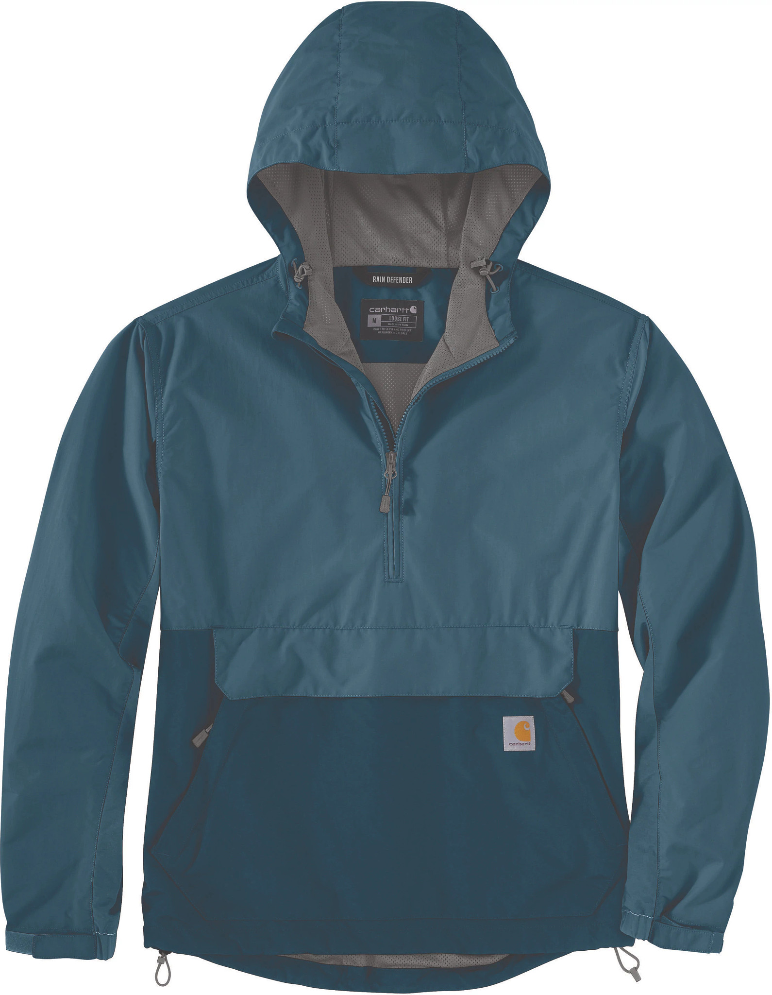 Men's Carhartt Rain Defender Packable Anorak Rain Jacket shown in Storm Blue (Blue)