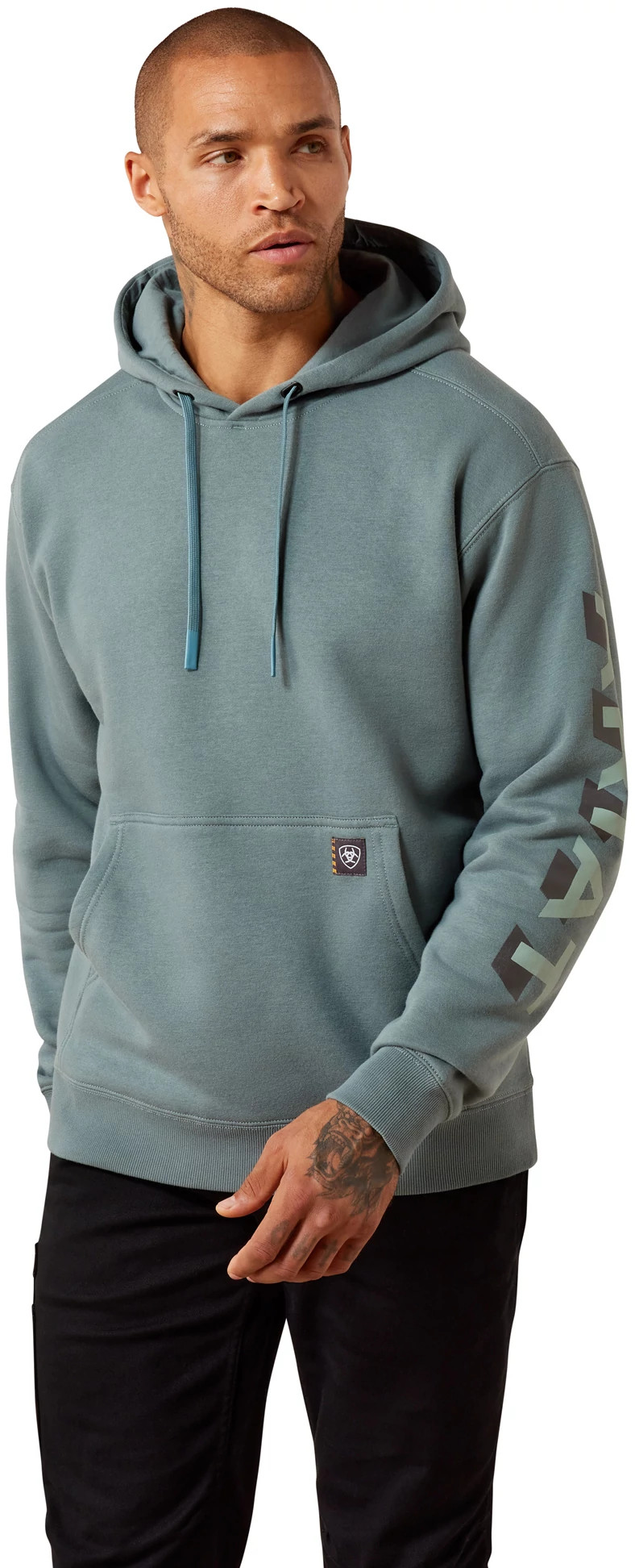 Men's Ariat Lightweight Logo Hoodie shown in Atlantic/Green Milieu (Blue)