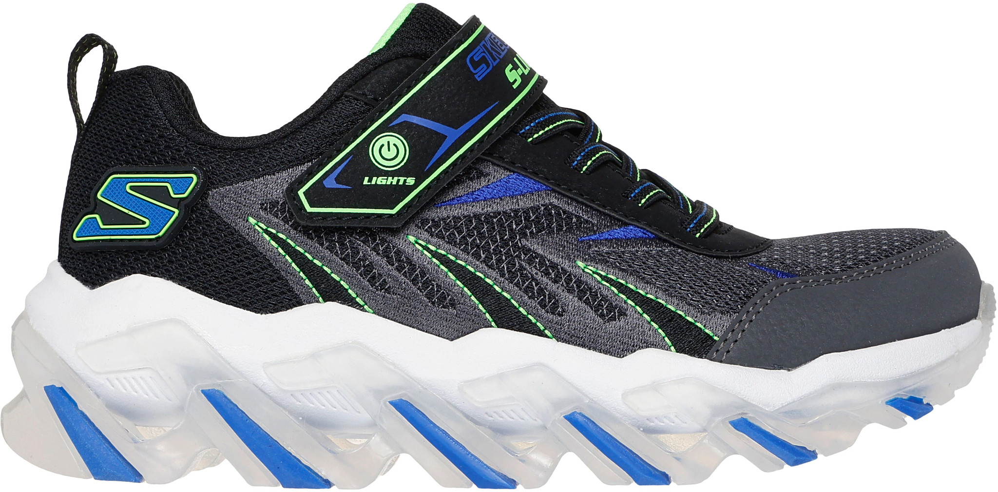 Boy's Skechers S Lights Mega Surge 2.0 shown in Black/Silver (Black)