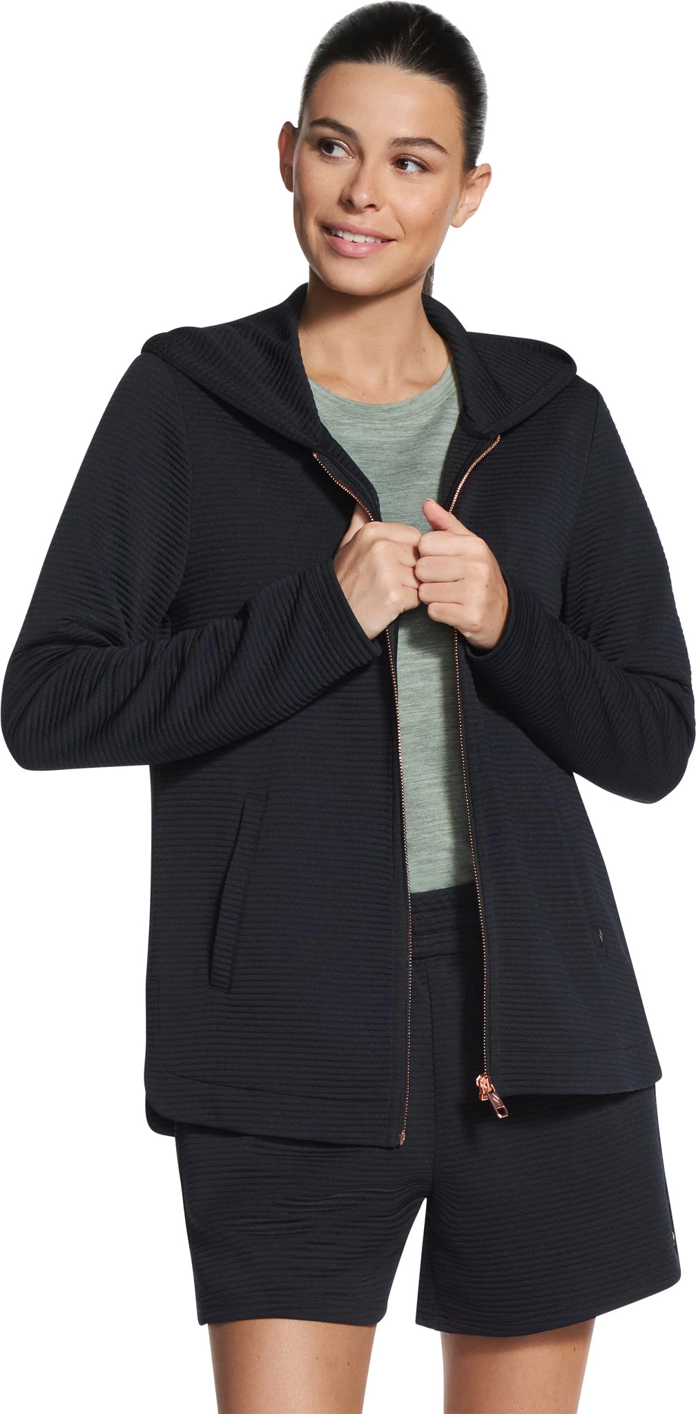Women's Skechers Go Walk Everywhere Tunic Hooded Jacket shown in Black (Black)