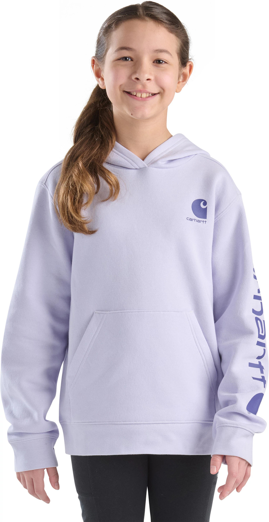 Youth Girl's Carhartt Long Sleeve Logo Hoodie shown in Mica (Purple)