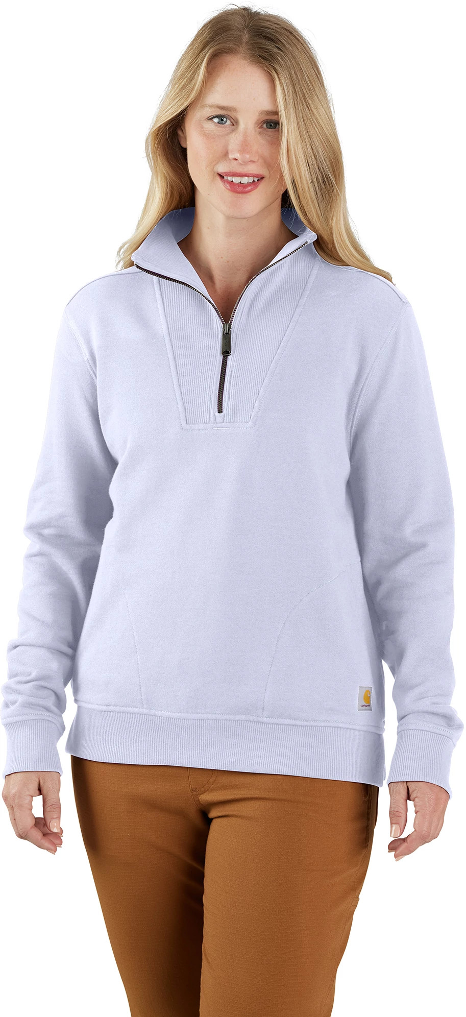 Women's Carhartt Tencel Series Relaxed Half Zip Sweatshirt shown in Fresh Lavender (Purple)