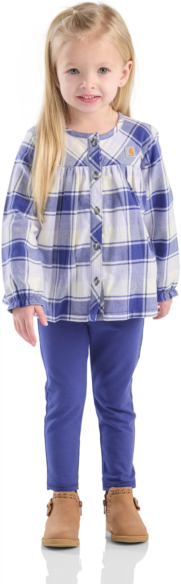 Toddler Girl's Carhartt Long Sleeve Flannel Top & Legging Set shown in Blue (Blue)