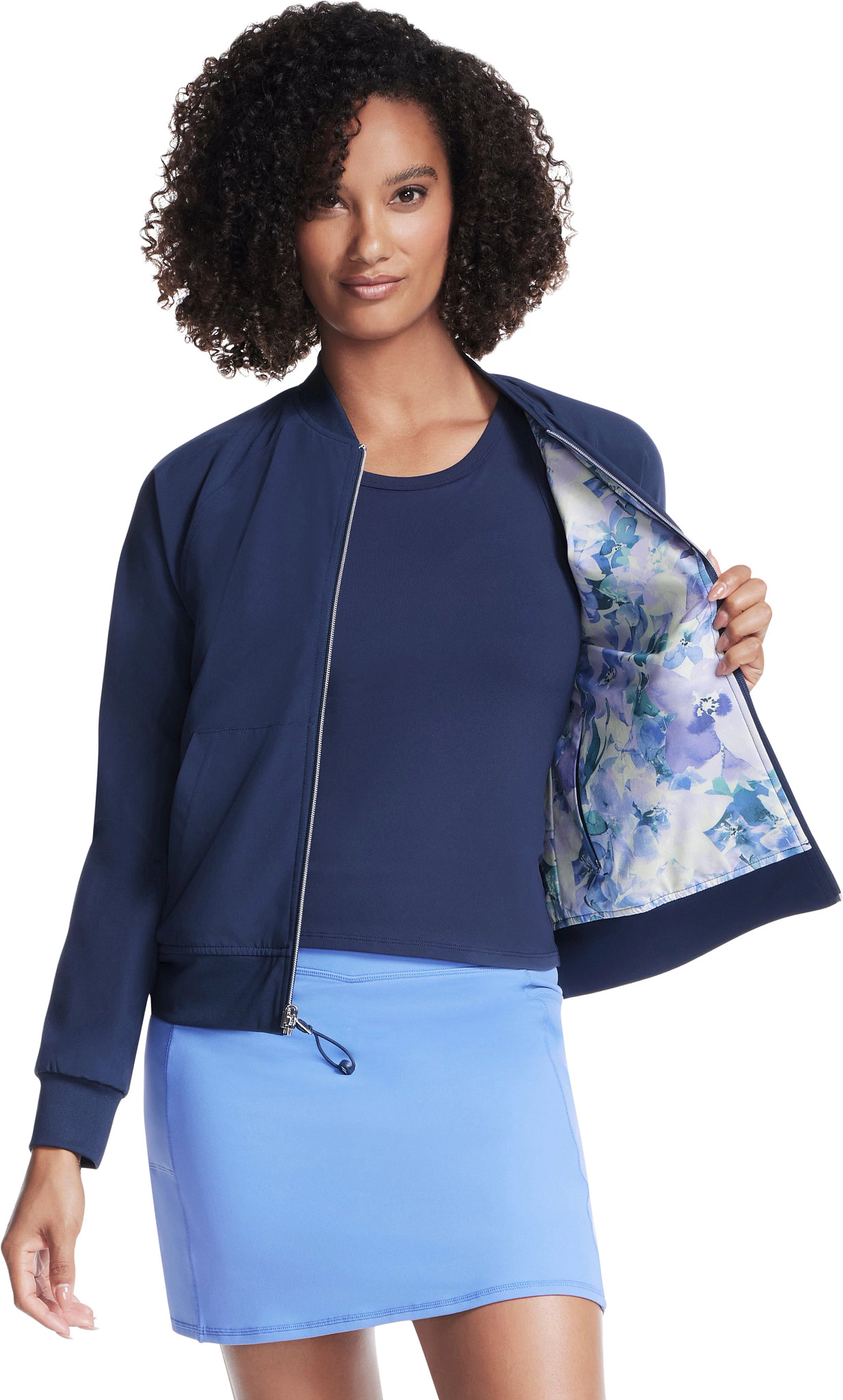 Women's Skechers Gowalk Seascape Floral Reversible Jacket shown in Blue (Blue)