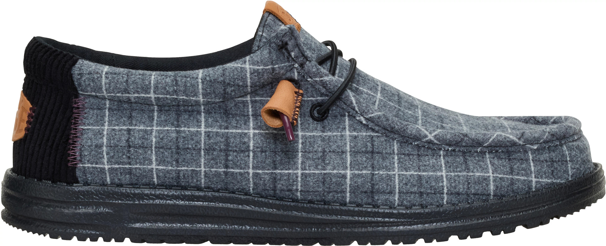 Men's Hey Dude Wally Plaid Corduroy Moc Toe shown in Black Multi (Multicolor)