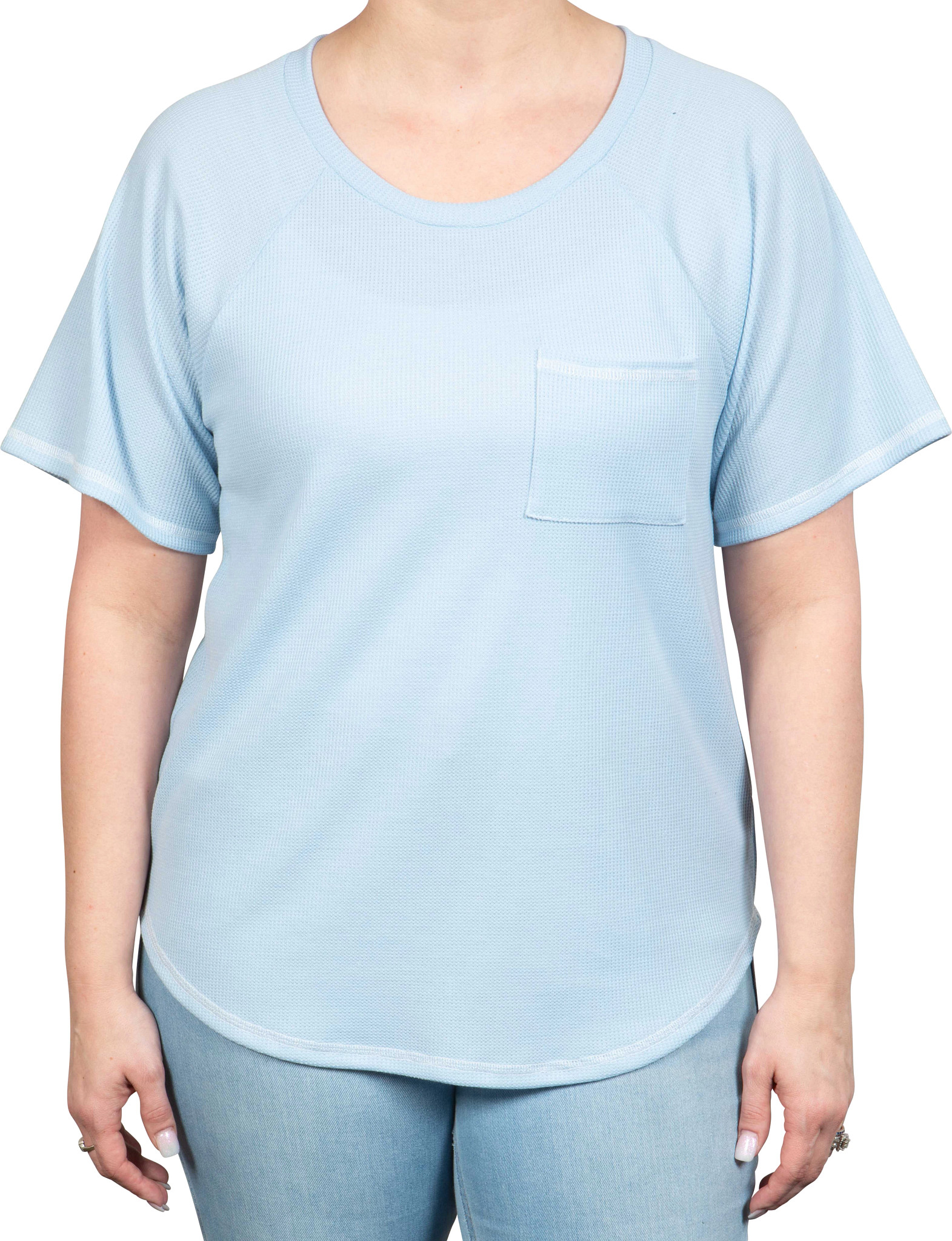Women's Ps Kate Short Sleeve Pocket Crew Neck shown in Sky (Blue)