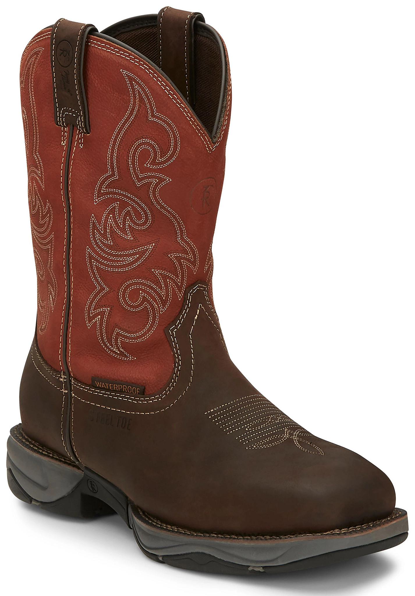 Junction 11" Square Toe Waterproof Steel Toe Work Boot shown in Chocolate Brown (Brown)