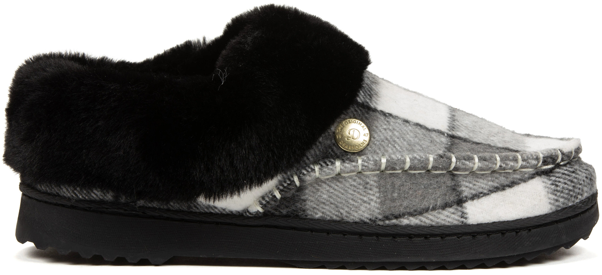 Women's Dearfoams Nyla shown in Black Plaid (Black)