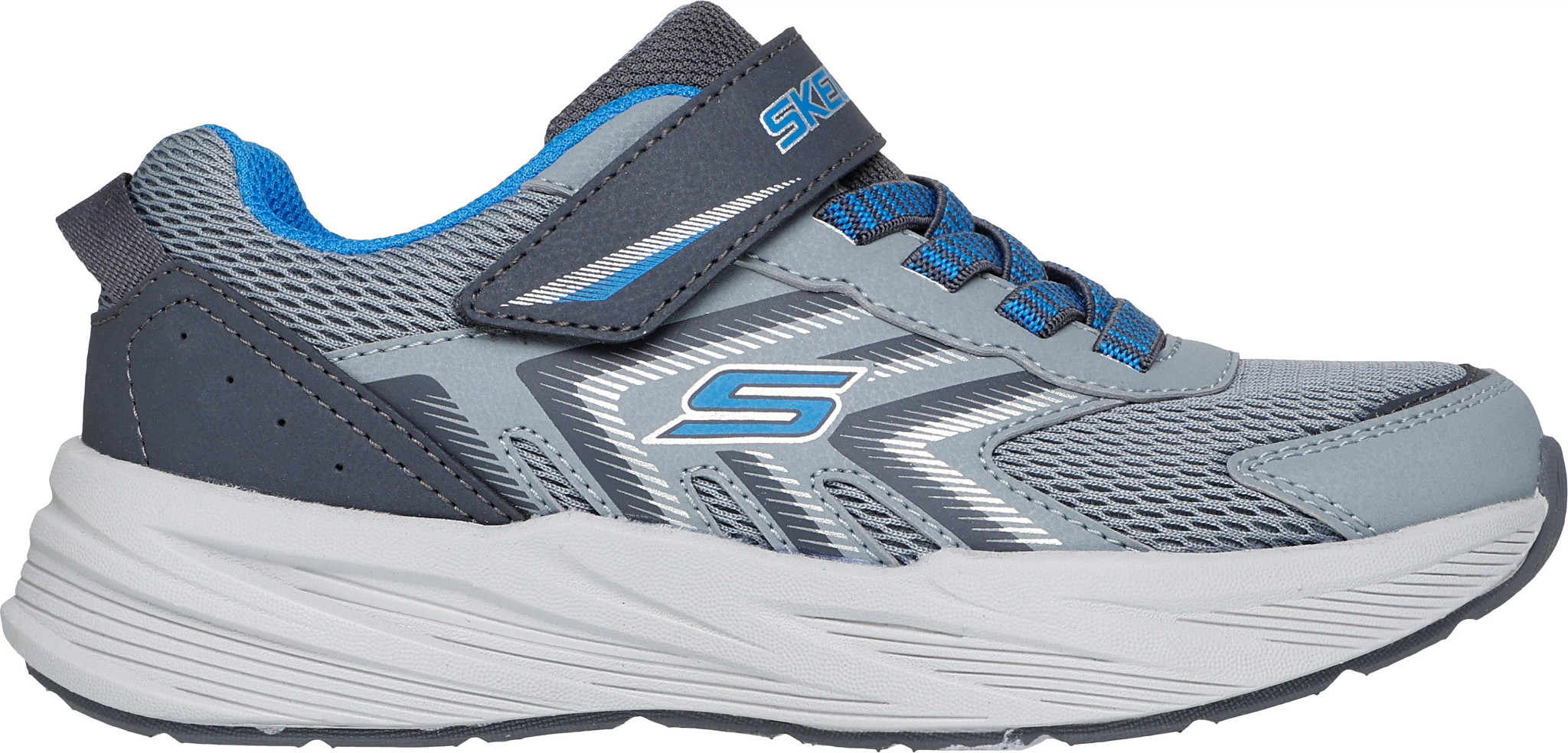 Boy's Skechers Microspec Tread shown in Grey/Silver/Blue (Grey)