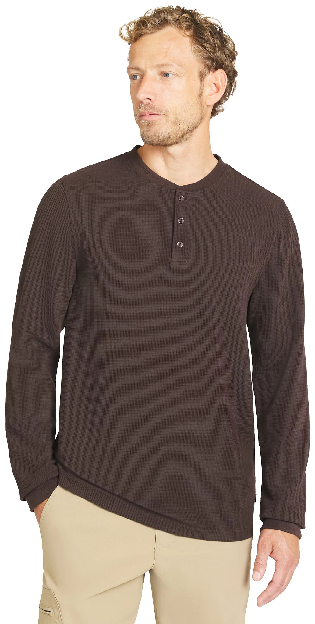 Men's Lands' End Highland Henley shown in Chicory Coffee (Brown)