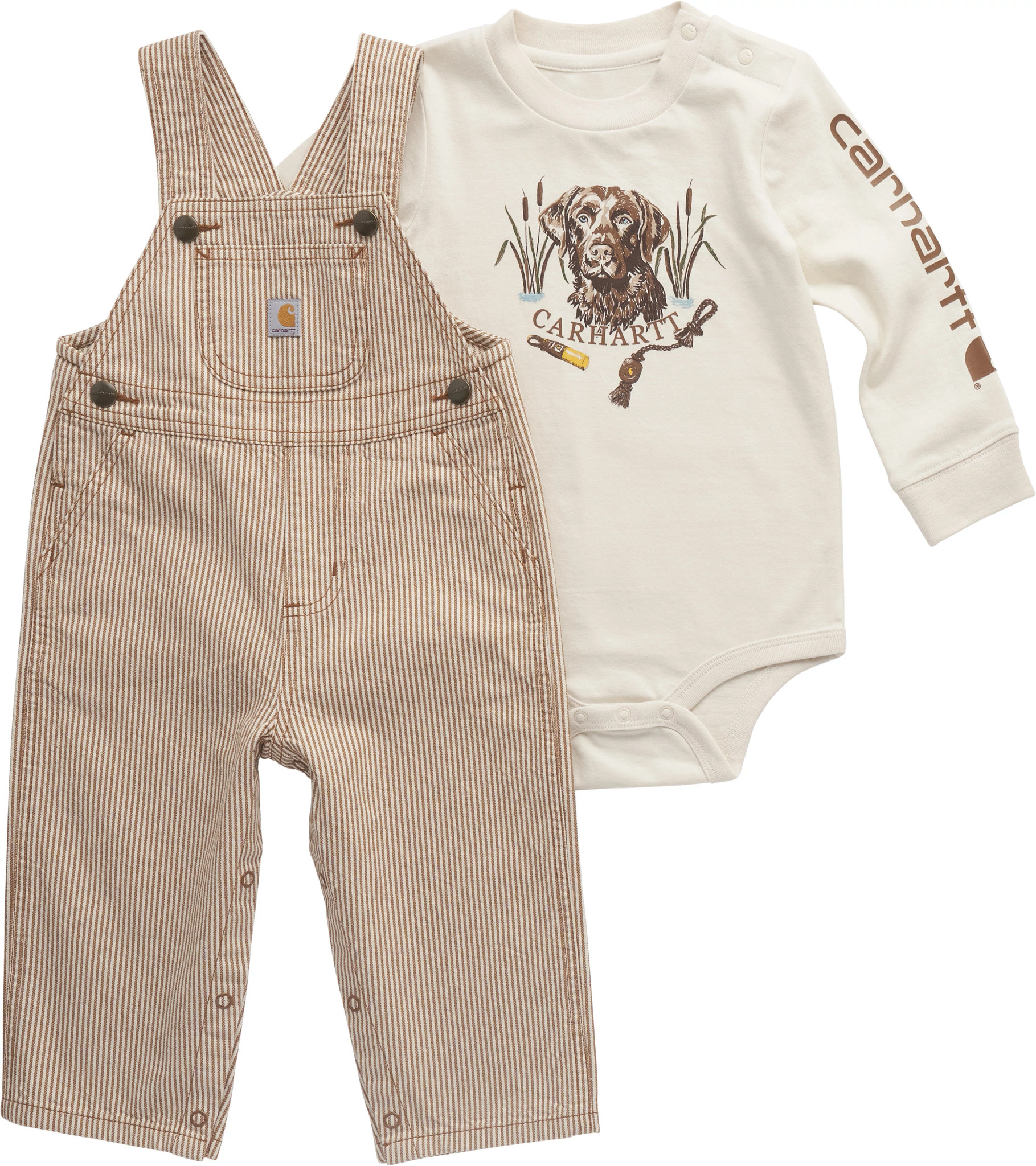 Infant's Infant Boys Carhartt Long Sleeve Onesie Stripe Overall Set shown in Brown (Brown)