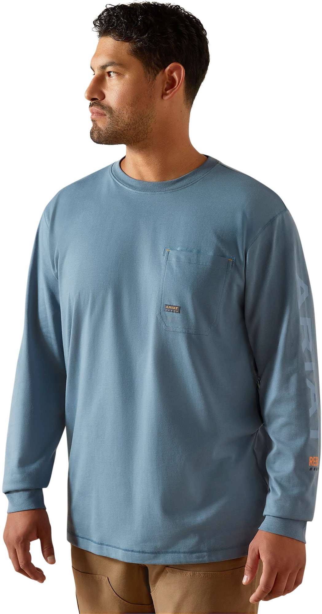 Men's Ariat Workman Logo Long Sleeve T-Shirt shown in Bluestone (Blue)