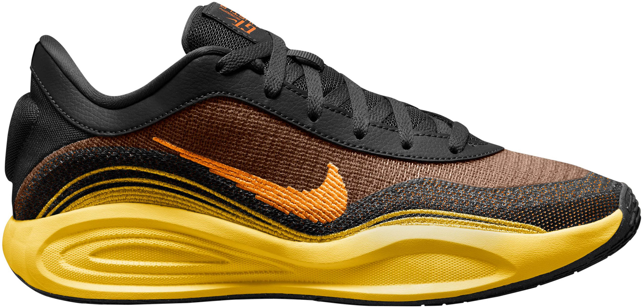 Men's Nike Hustle Academy Basketball Shoe shown in Black Orange (Multicolor)